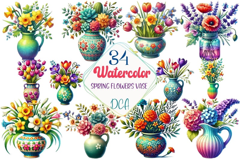 Spring Flowers Vase Clipart Bundle - CraftNest - Digital Crafting and Art