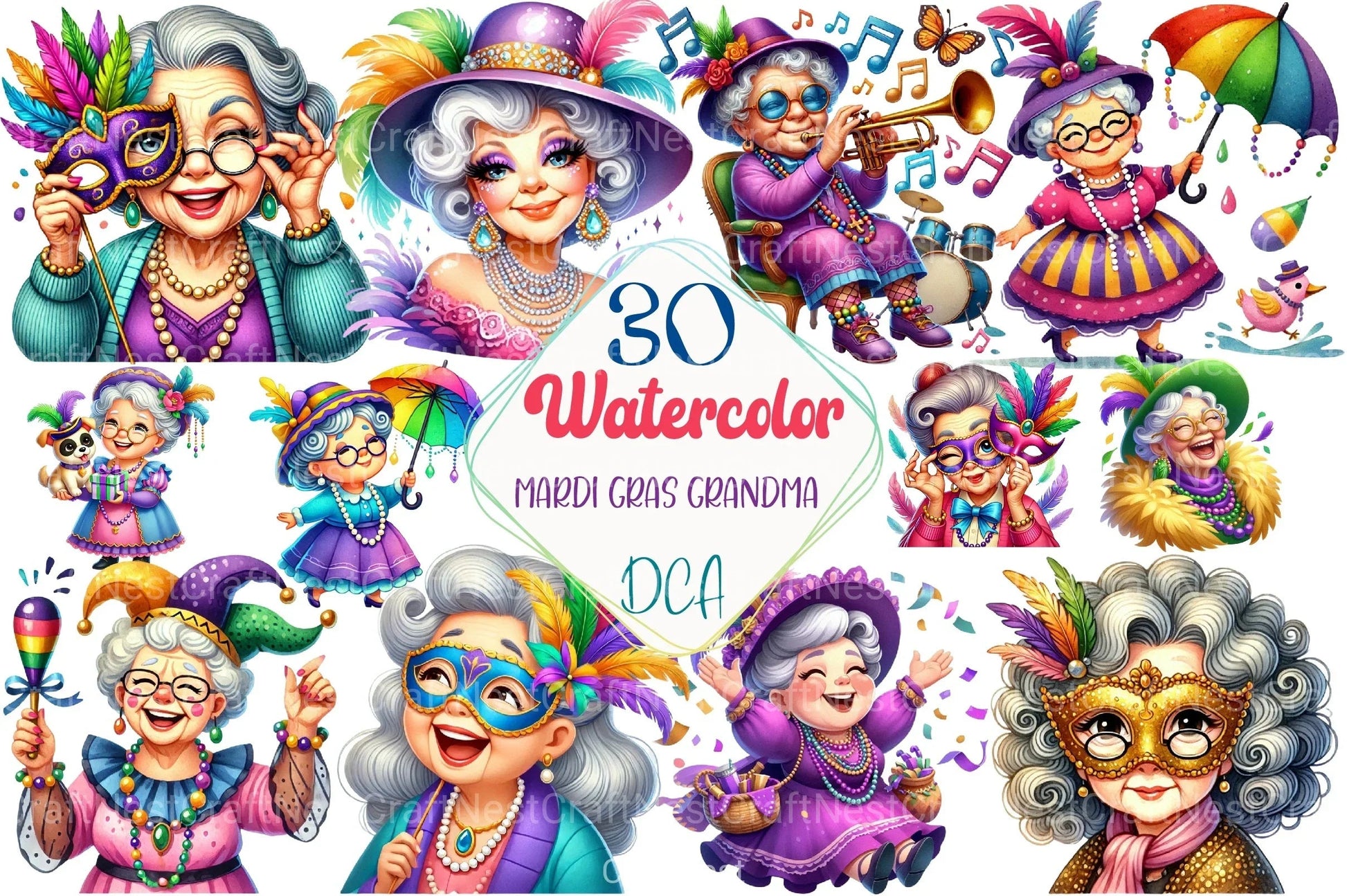 Mardi Gras Grandma Clipart Bundle - CraftNest - Digital Crafting and Art