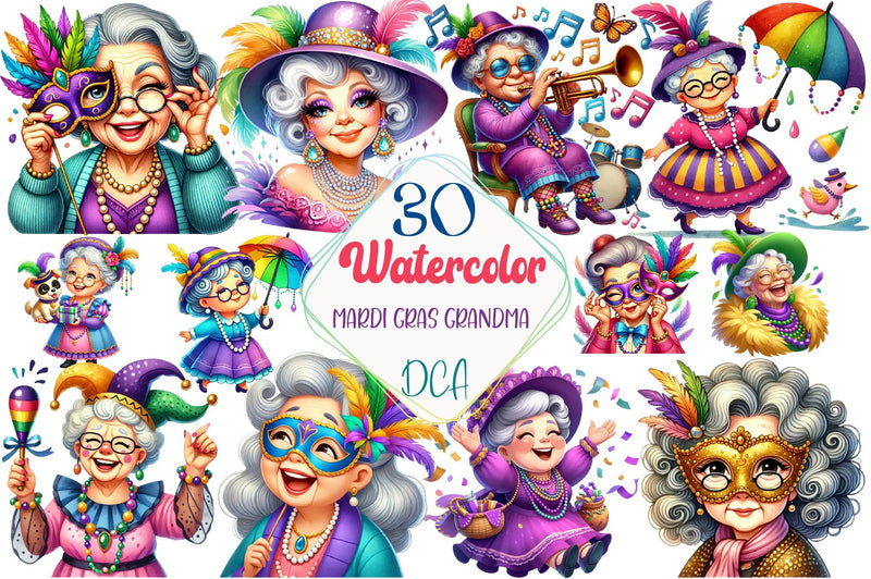 Mardi Gras Grandma Clipart Bundle - CraftNest - Digital Crafting and Art