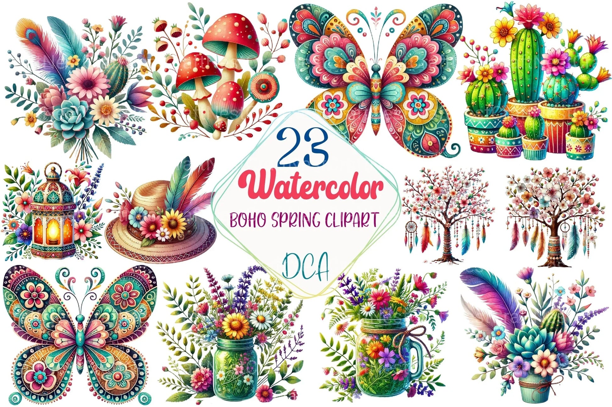 Boho Spring Clipart Bundle 99 - CraftNest - Digital Crafting and Art