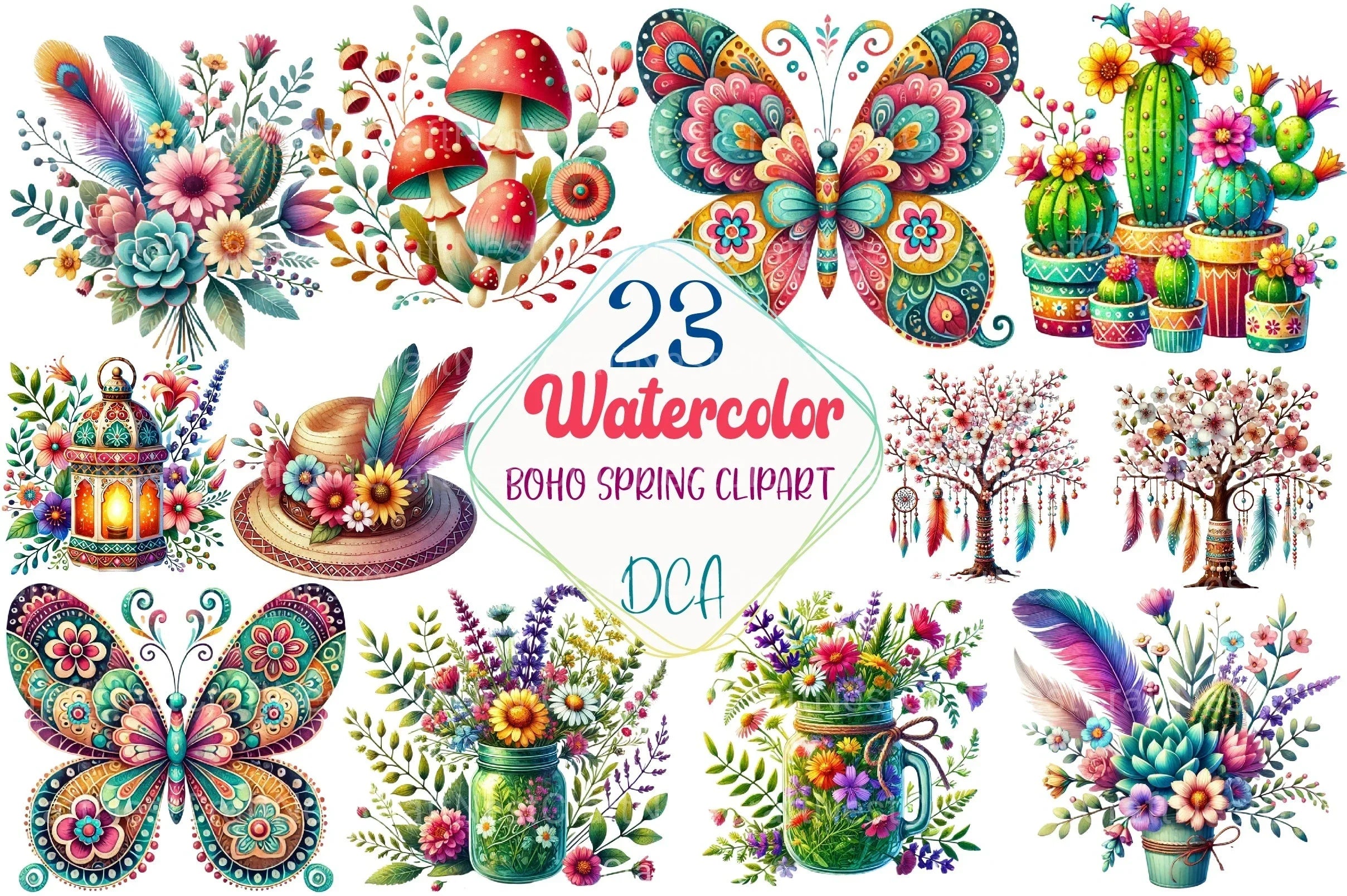 Boho Spring Clipart Bundle 99 - CraftNest - Digital Crafting and Art