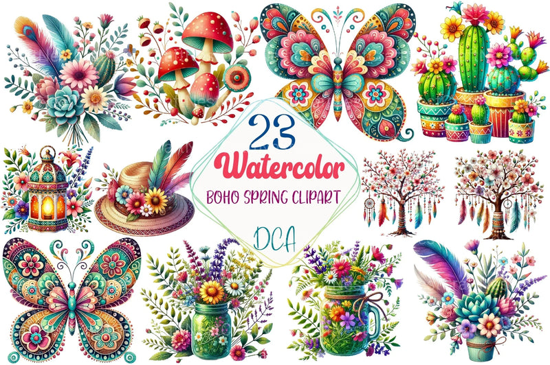 Boho Spring Clipart Bundle 99 - CraftNest - Digital Crafting and Art