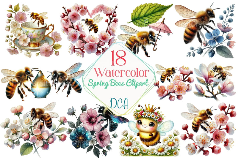 Spring Bees Clipart Bundle 10 - CraftNest - Digital Crafting and Art