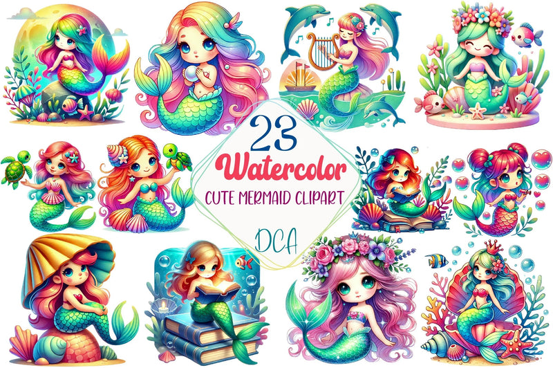 Cute Mermaid Clipart Bundle - CraftNest - Digital Crafting and Art
