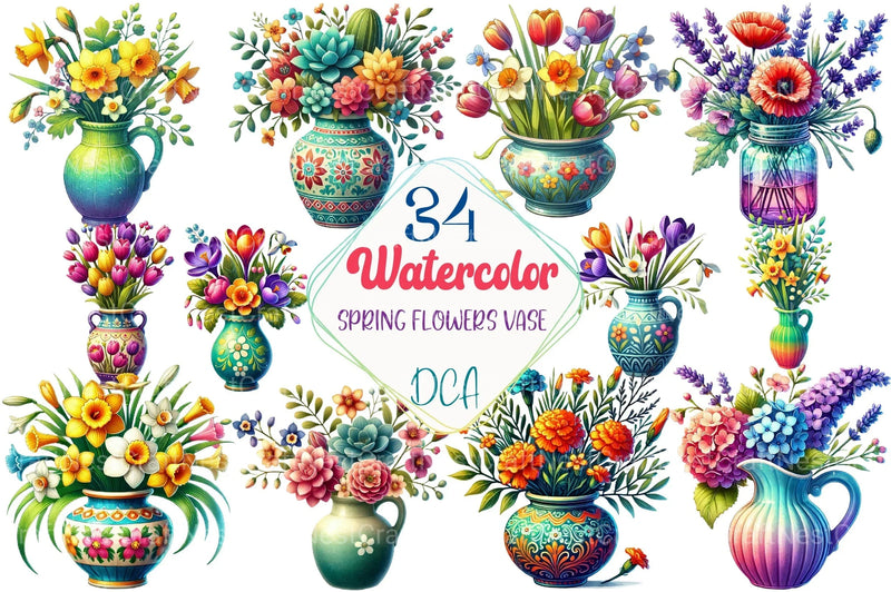 Spring Flowers Vase Clipart Bundle 1 - CraftNest - Digital Crafting and Art
