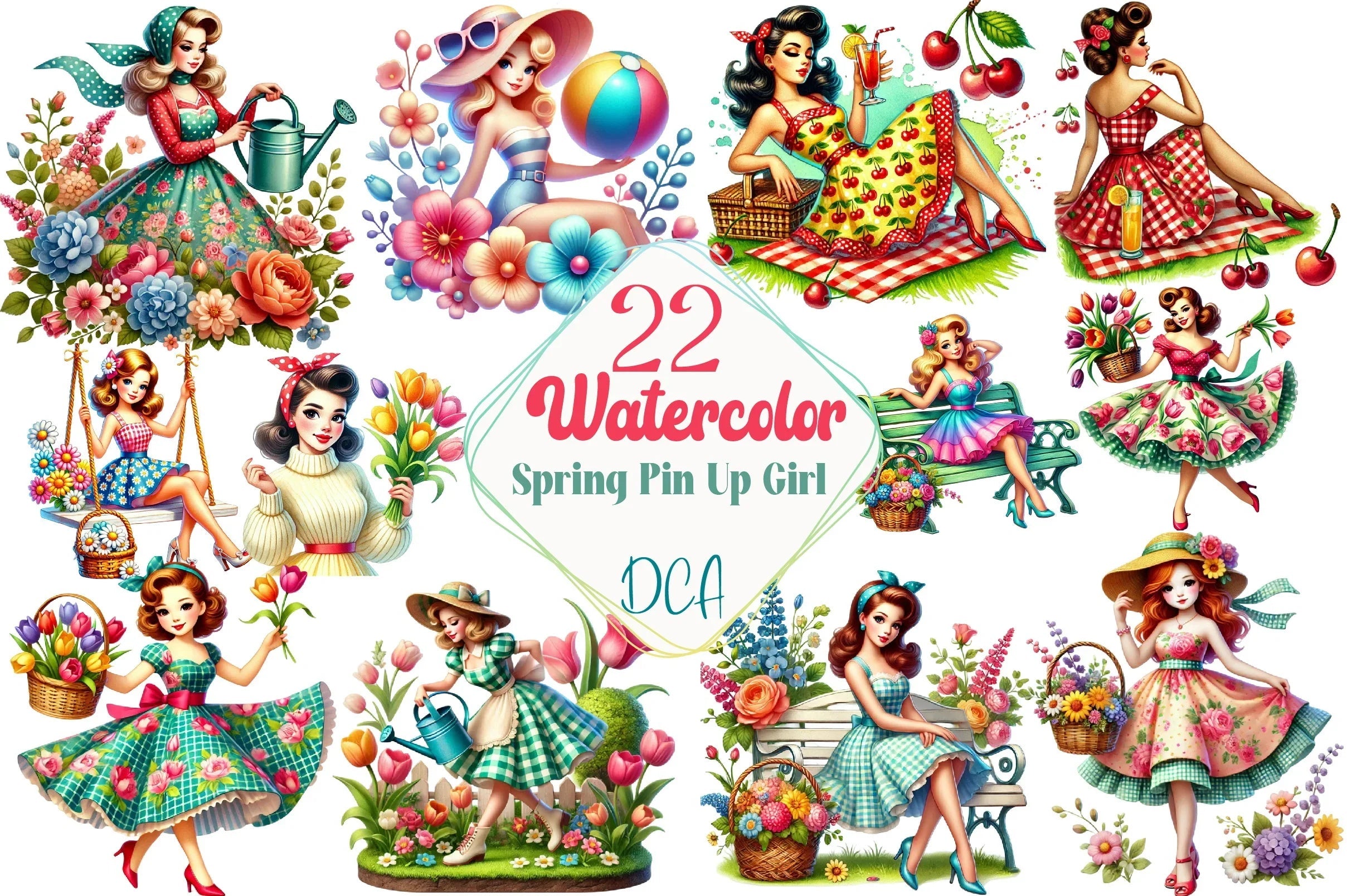 Spring Pin-Up Girl Design Clipart Bundle - CraftNest - Digital Crafting and Art