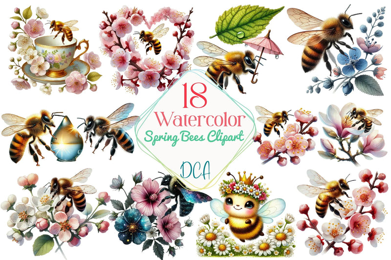 Spring Bees Clipart Bundle - CraftNest - Digital Crafting and Art