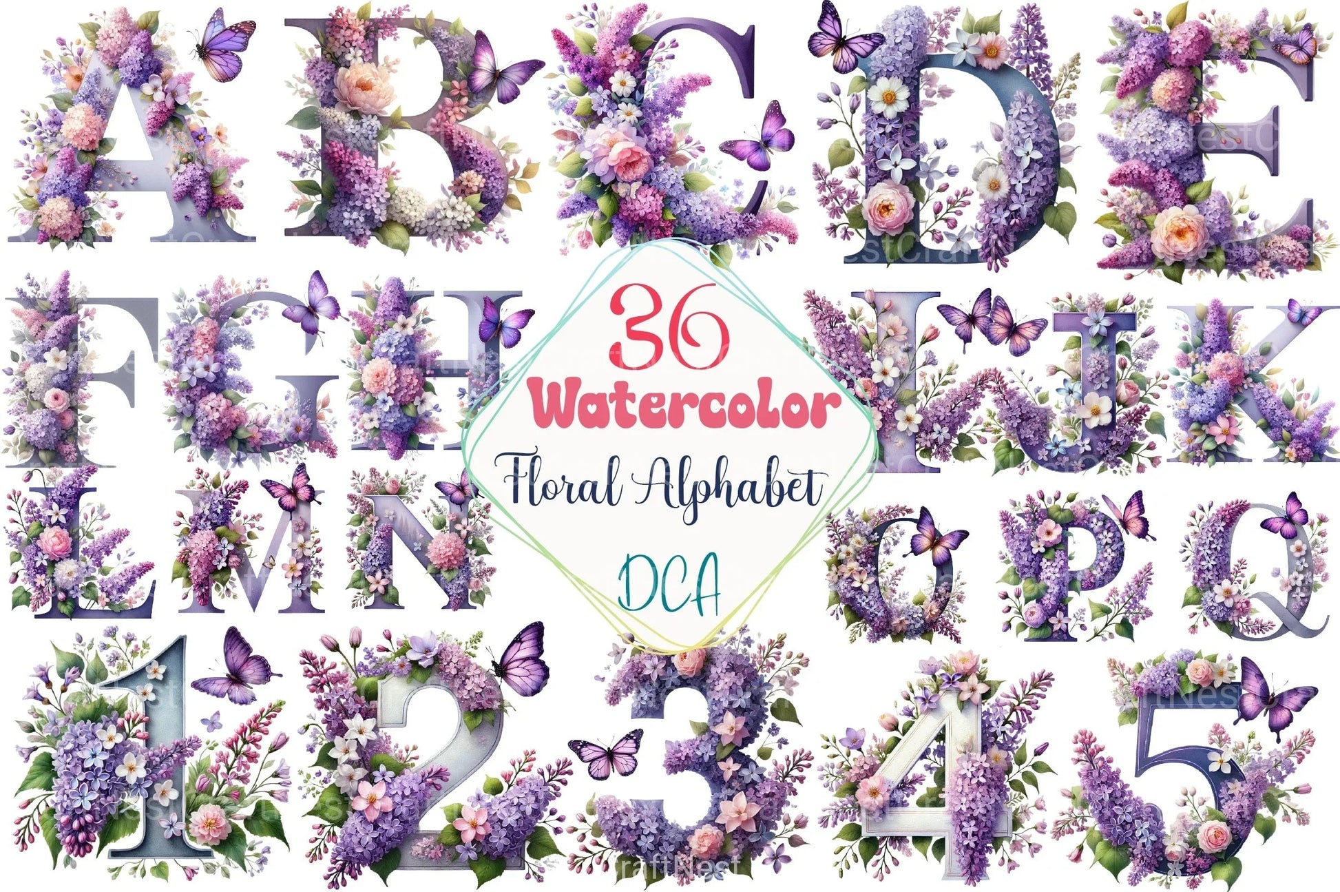 Floral Alphabet Clipart Bundle 4 - CraftNest - Digital Crafting and Art