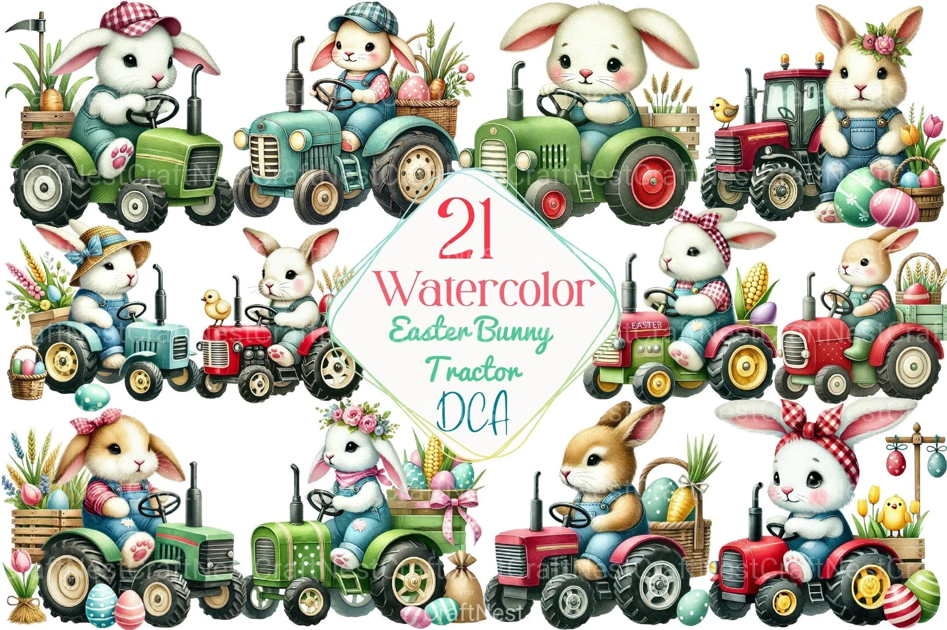 Easter Bunny Tractor Clipart Bundle 2 - CraftNest - Digital Crafting and Art