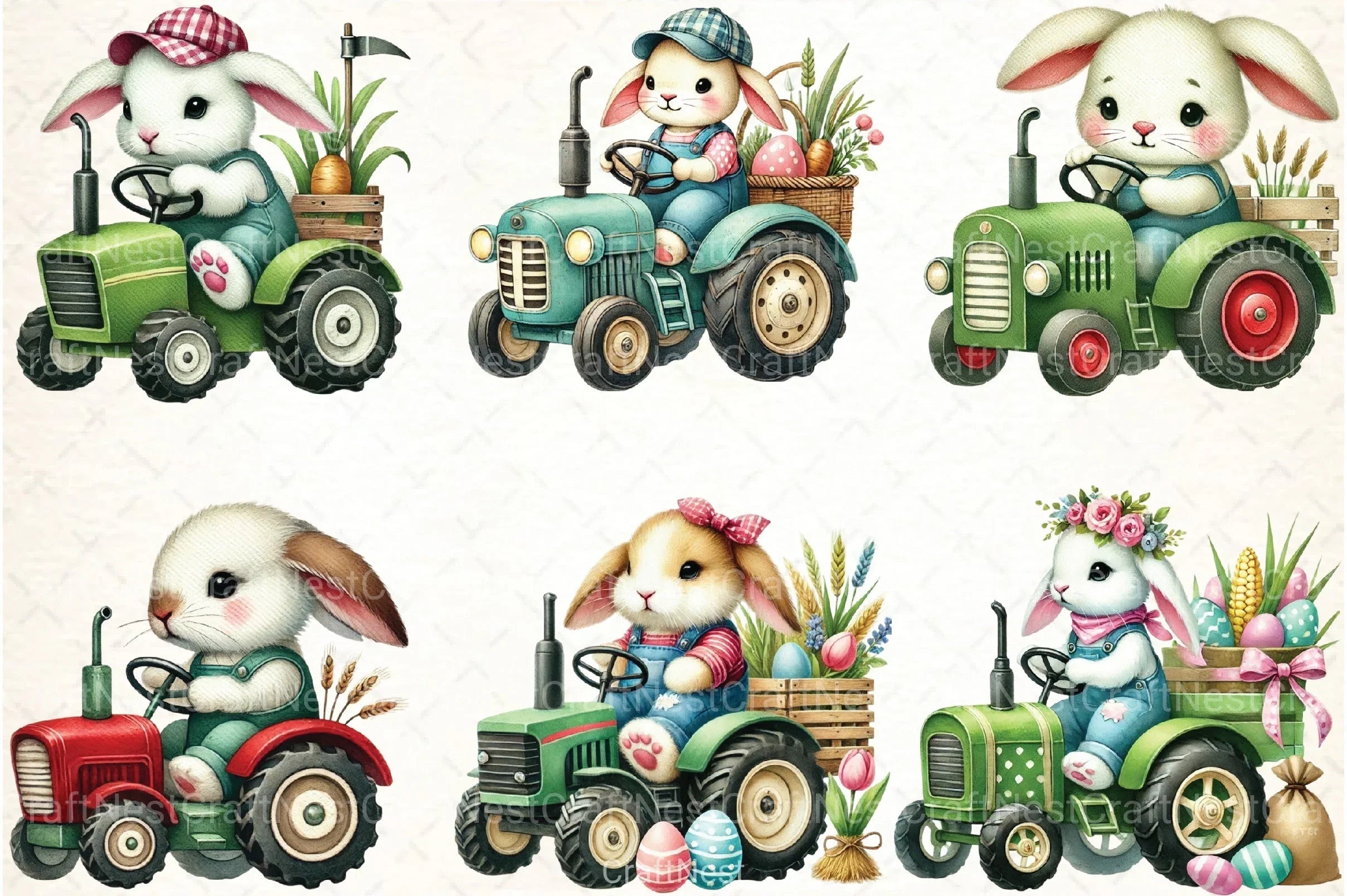 Easter Bunny Tractor Clipart Bundle 2 - CraftNest - Digital Crafting and Art