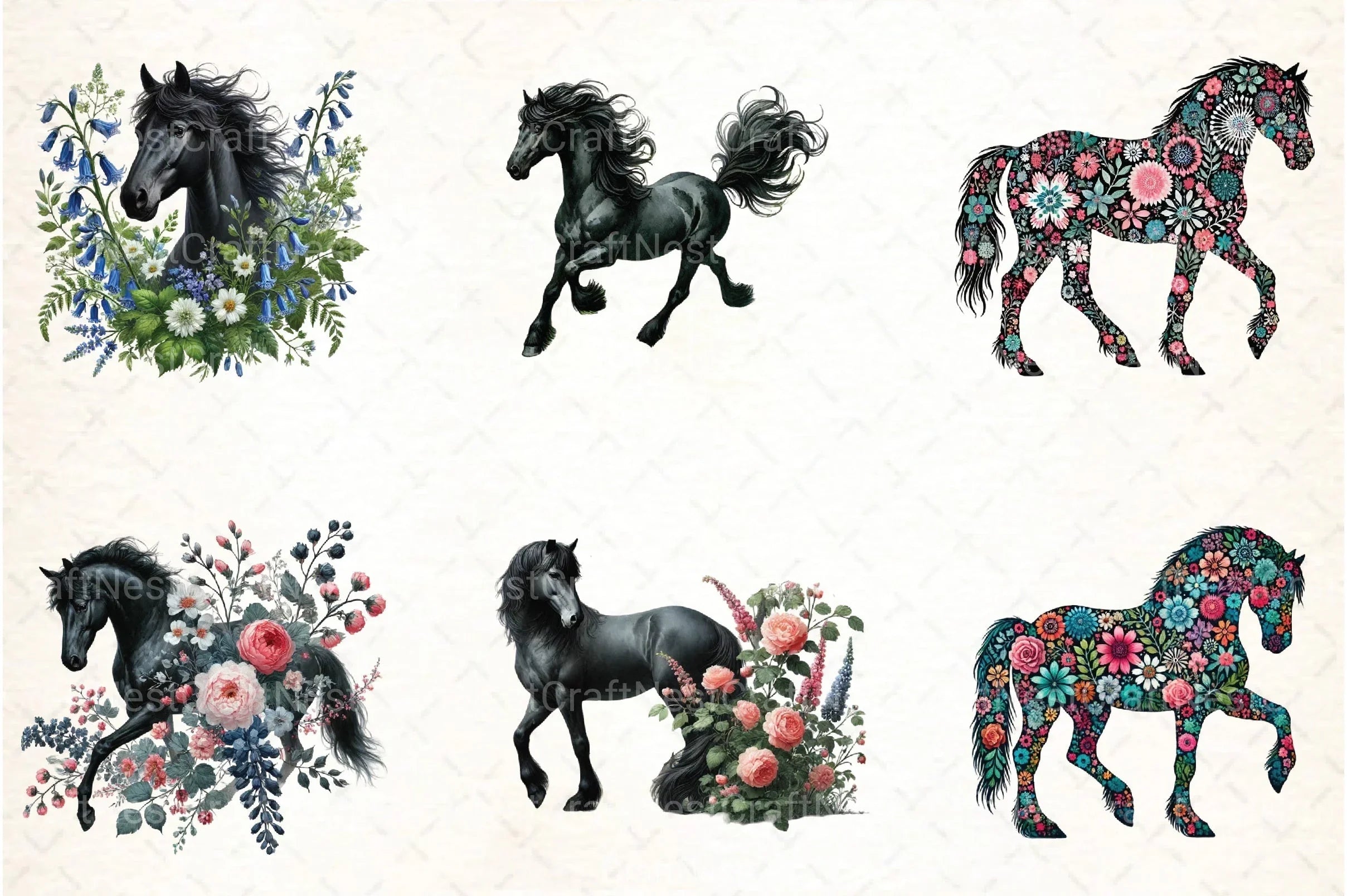 Spring Black Horse Clipart Bundle 99 - CraftNest - Digital Crafting and Art