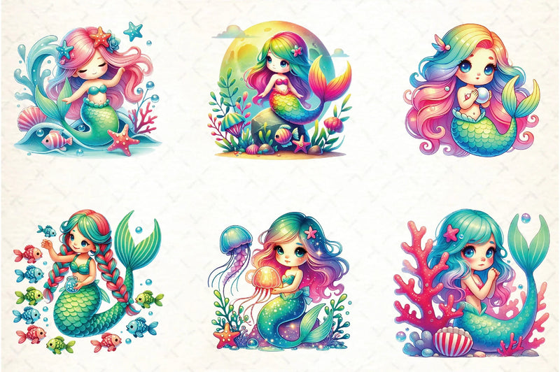 Cute Mermaid Clipart Bundle - CraftNest - Digital Crafting and Art