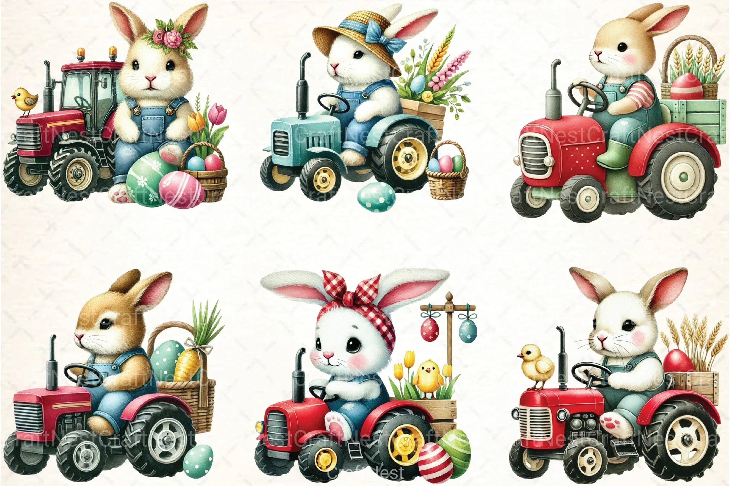 Easter Bunny Tractor Clipart Bundle 2 - CraftNest - Digital Crafting and Art