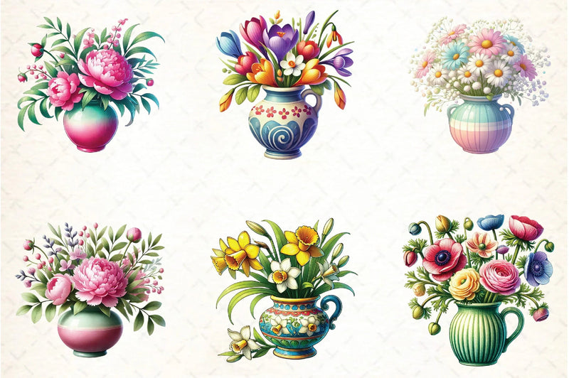 Spring Flowers Vase Clipart Bundle - CraftNest - Digital Crafting and Art