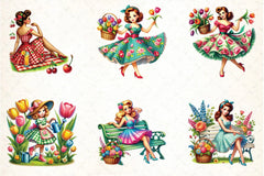 Spring Pin-Up Girl Design Clipart Bundle - CraftNest - Digital Crafting and Art