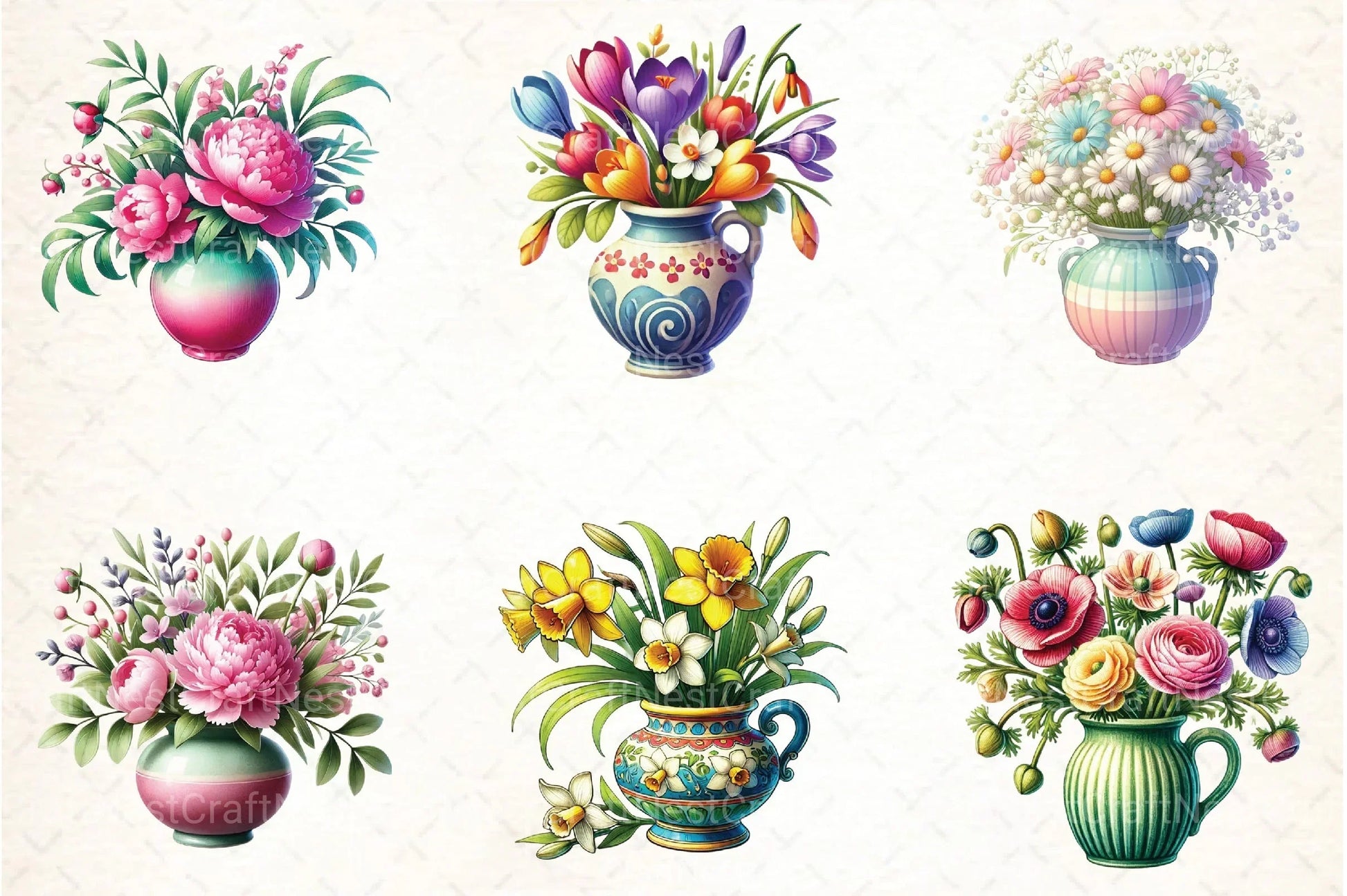 Spring Flowers Vase Clipart Bundle 1 - CraftNest - Digital Crafting and Art