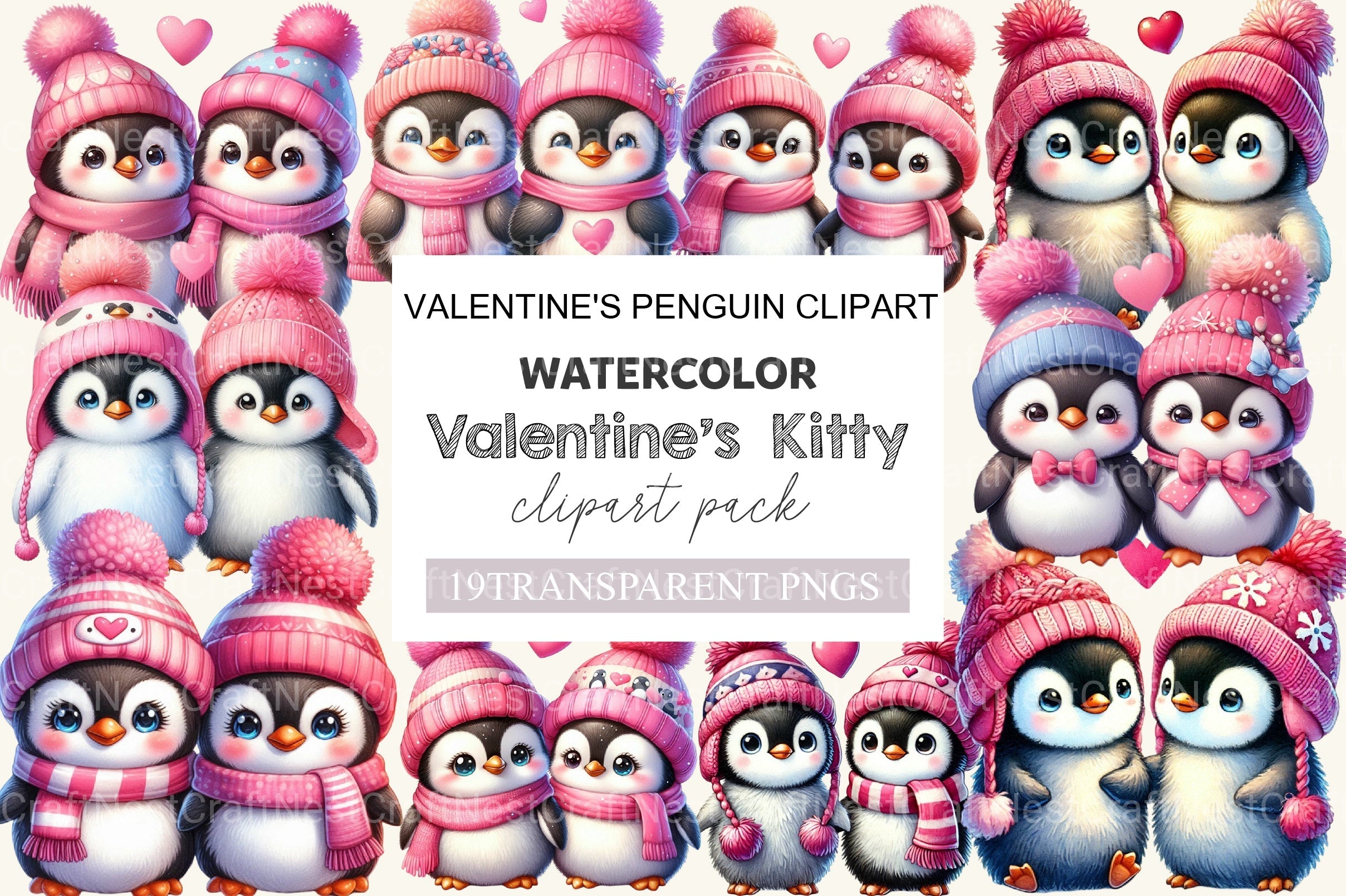 Valentine's Penguin Clipart Bundle