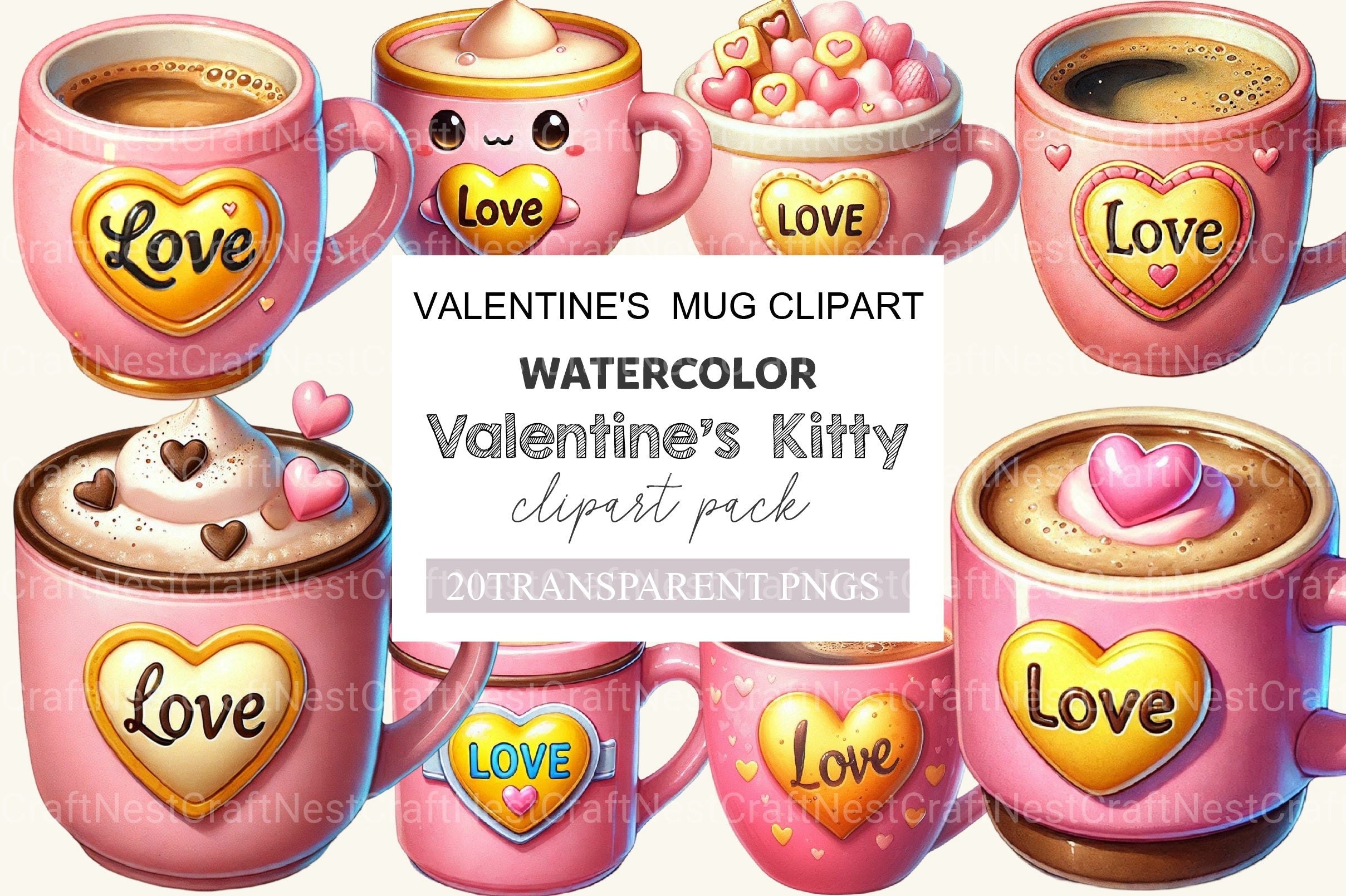 Valentine's Mug Clipart Bundle