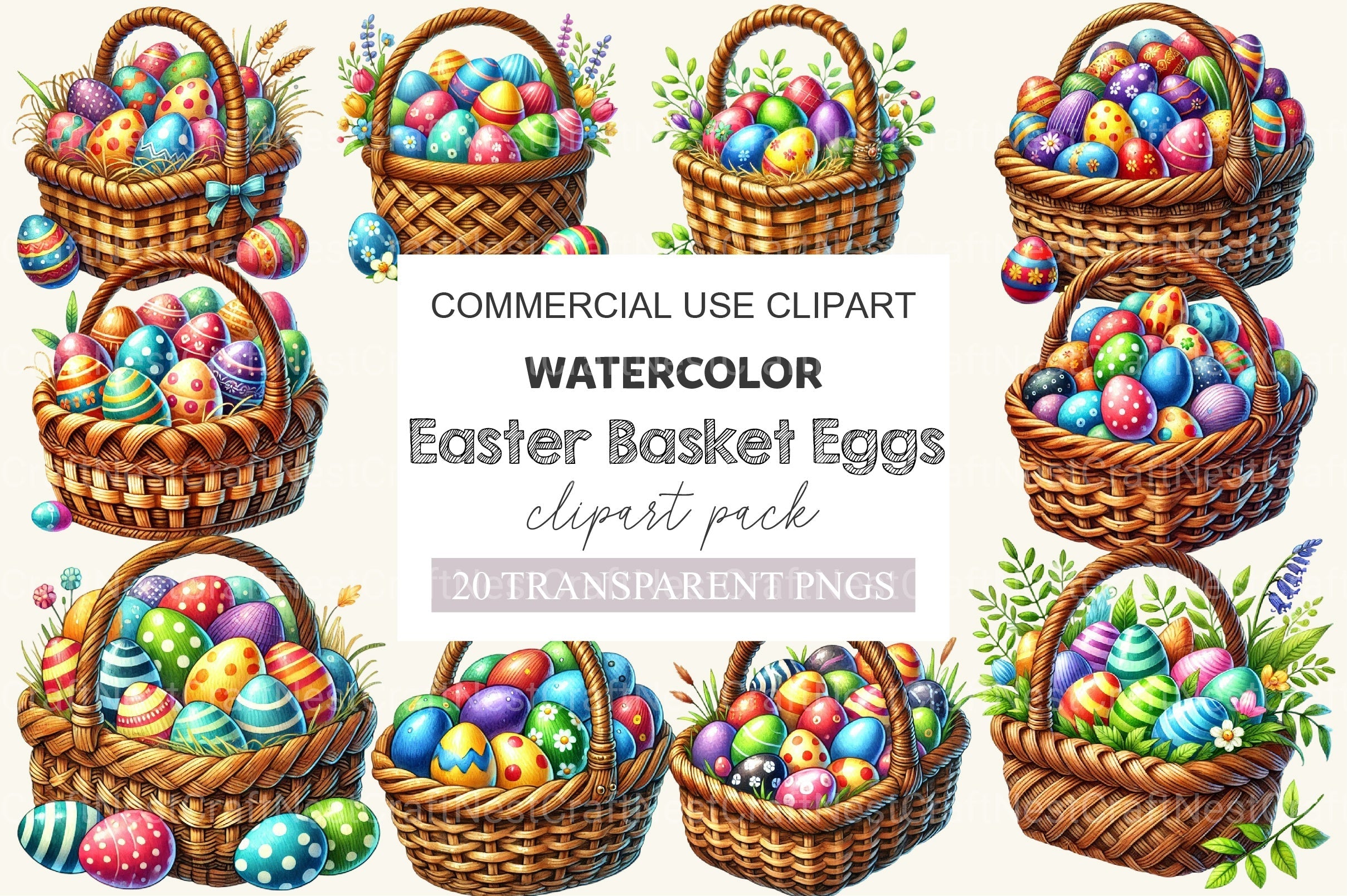 Easter Basket Eggs Clipart Bundle