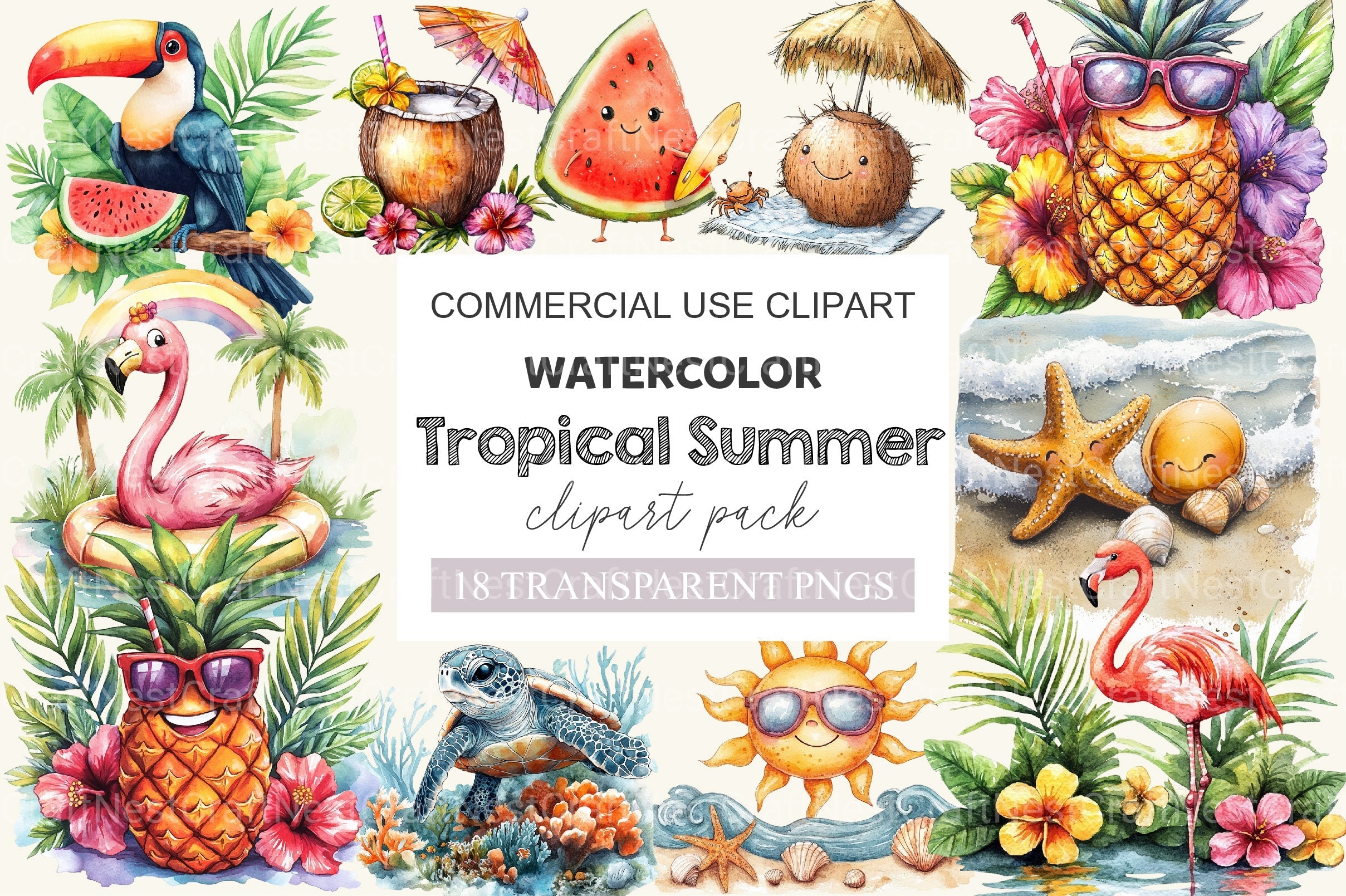 Cute Tropical Summer Clipart Bundle 2