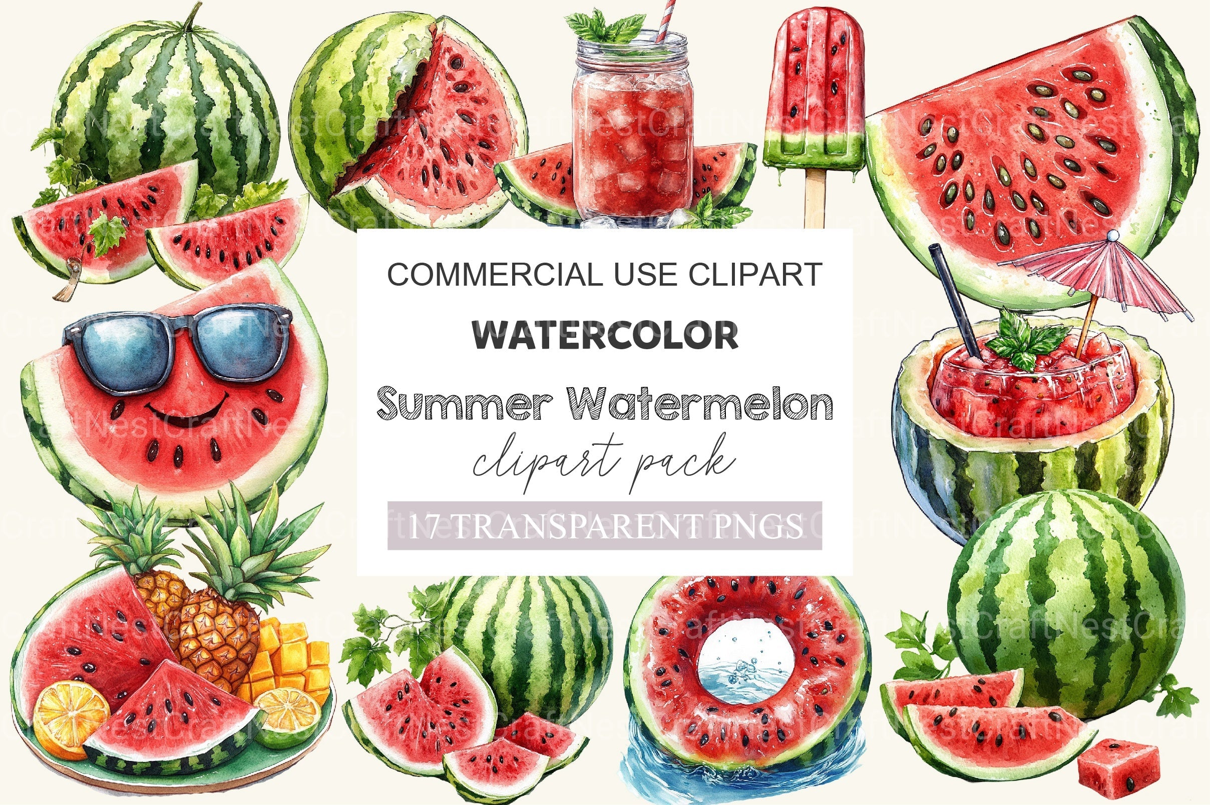 Summer Watermelon Clipart Bundle 4
