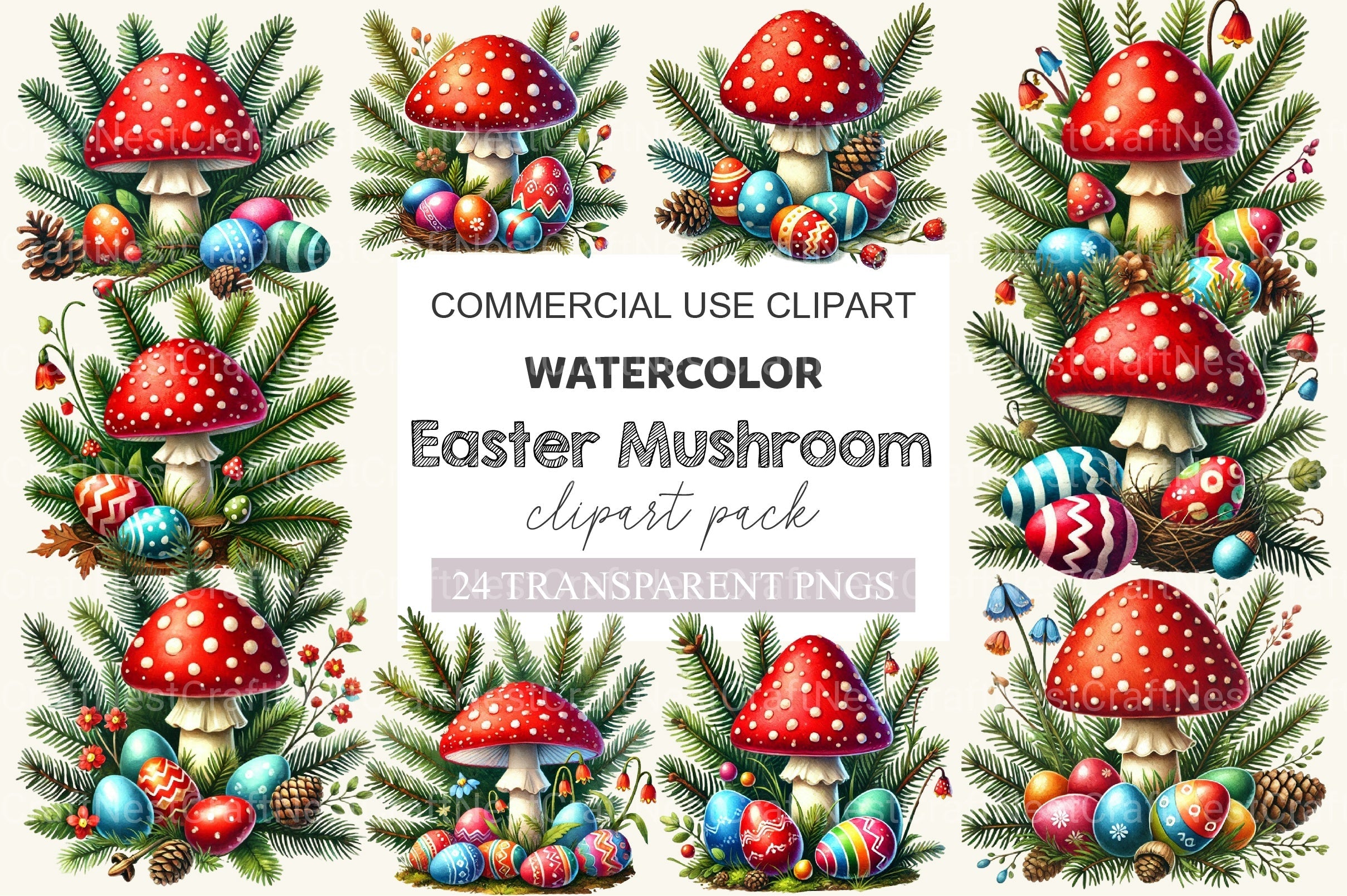 Easter Mushroom Clipart Bundle
