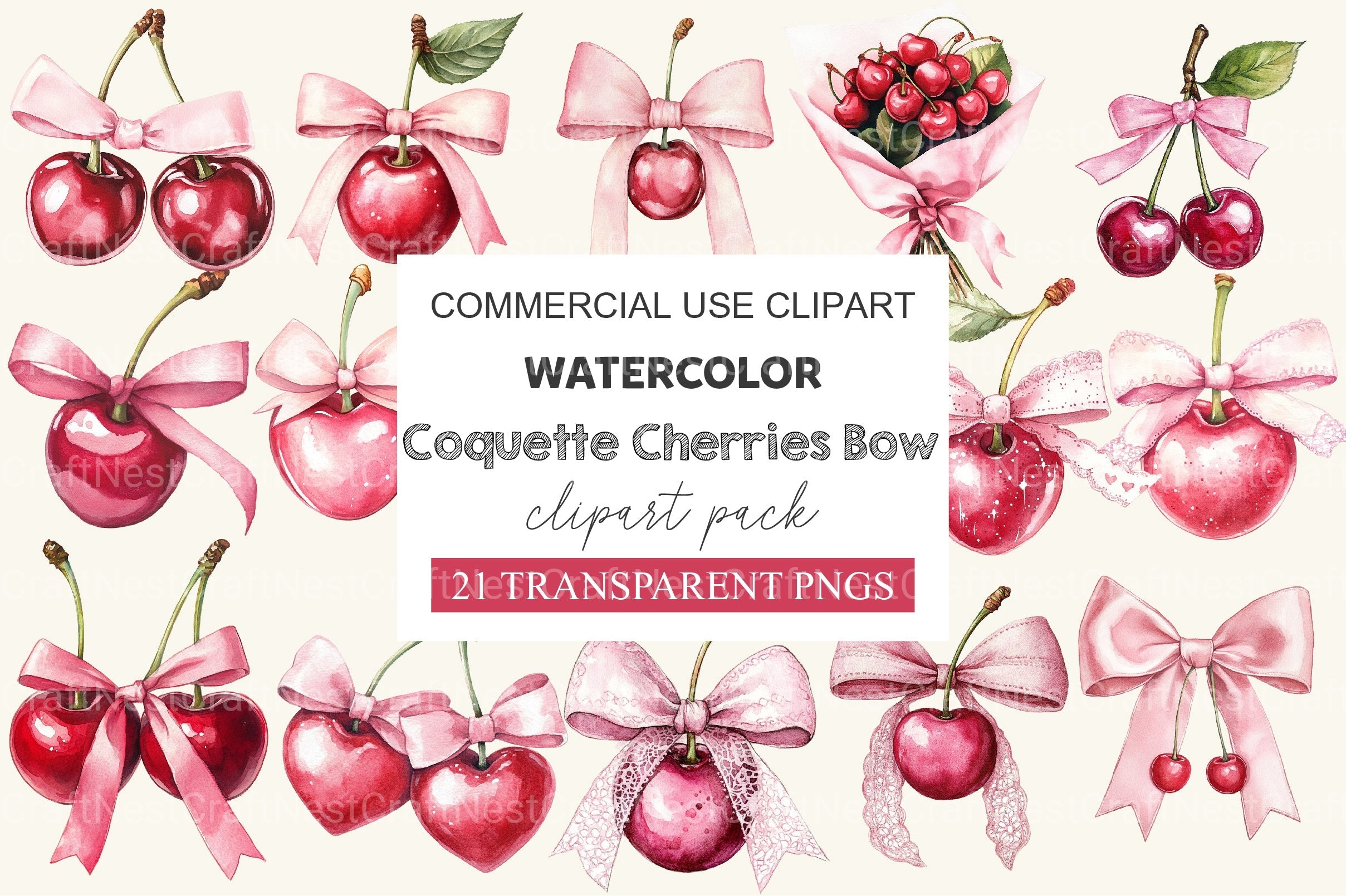 Coquette Cherries Bow Clipart Bundle 2