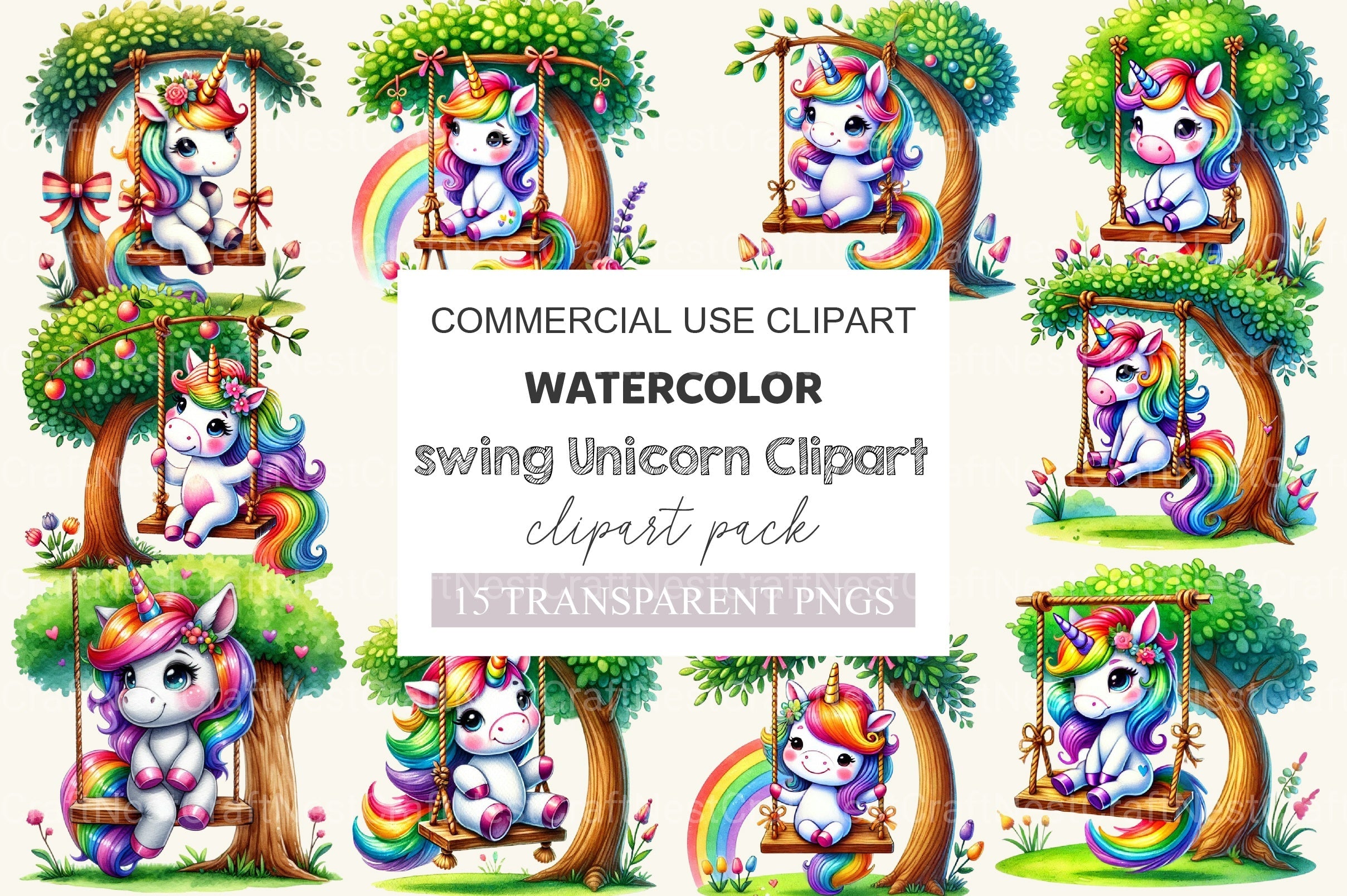 Swing Unicorn Clipart Bundle