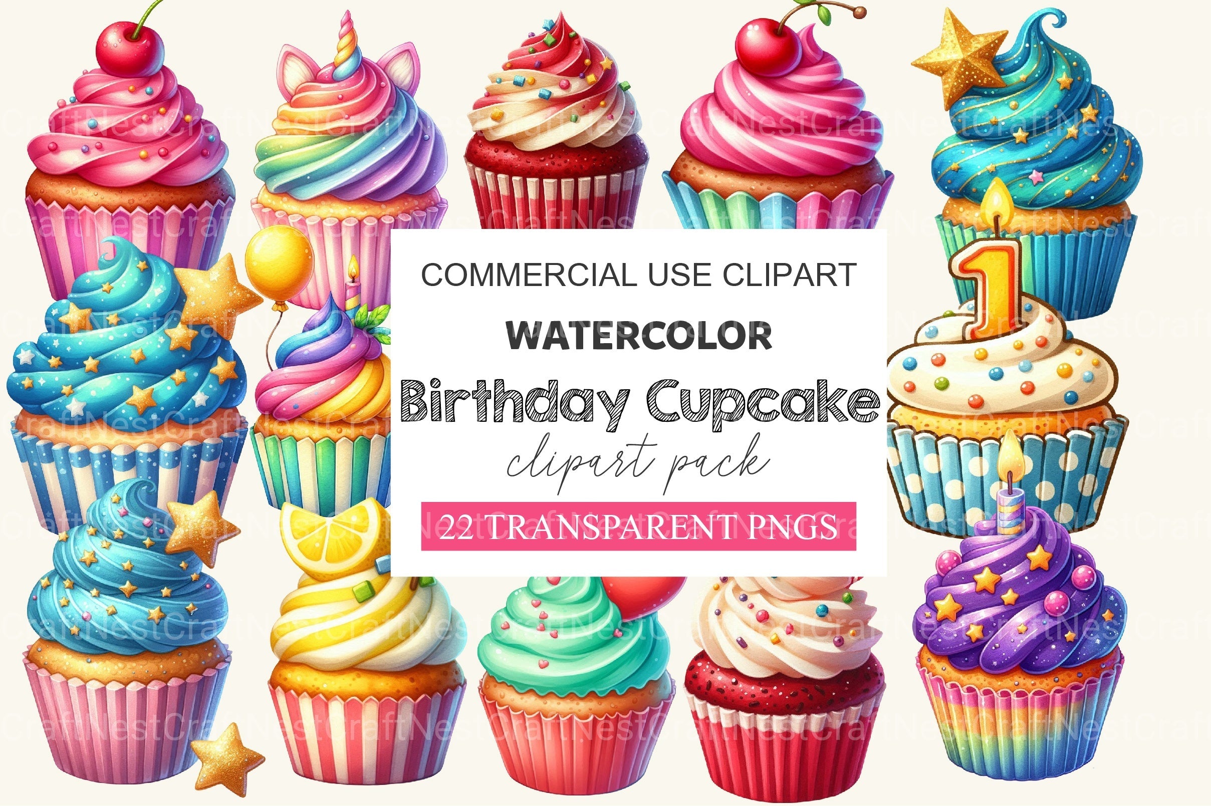 Birthday Cupcake Clipart Bundle