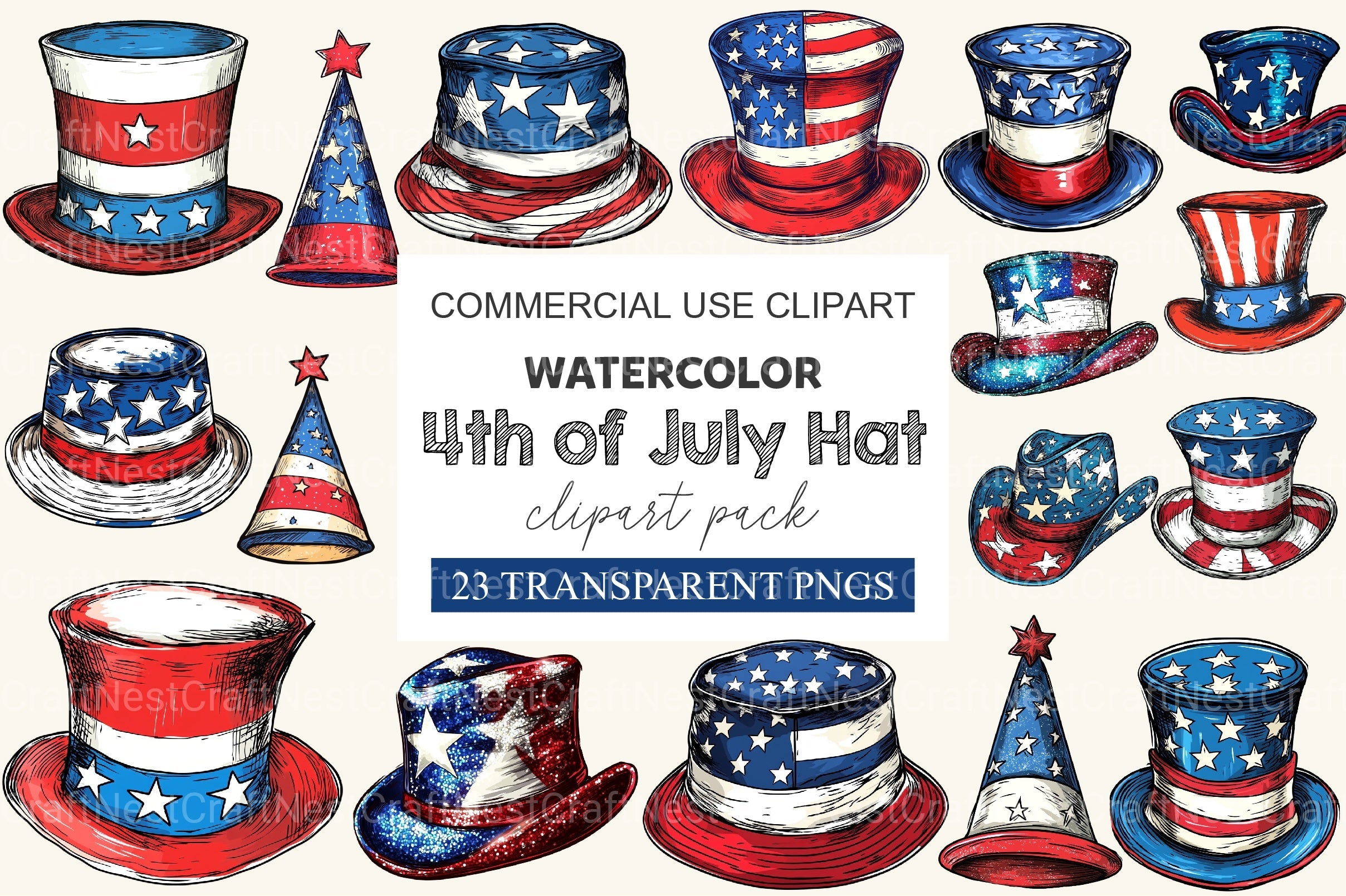4th Of July Hat Clipart Bundle