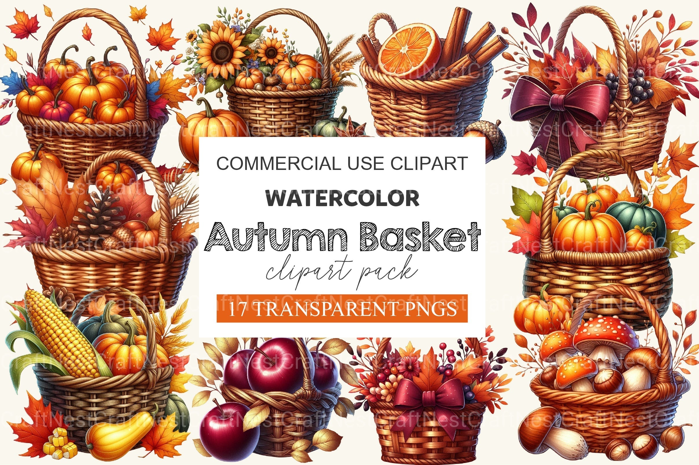 Autumn Basket Clipart Bundle