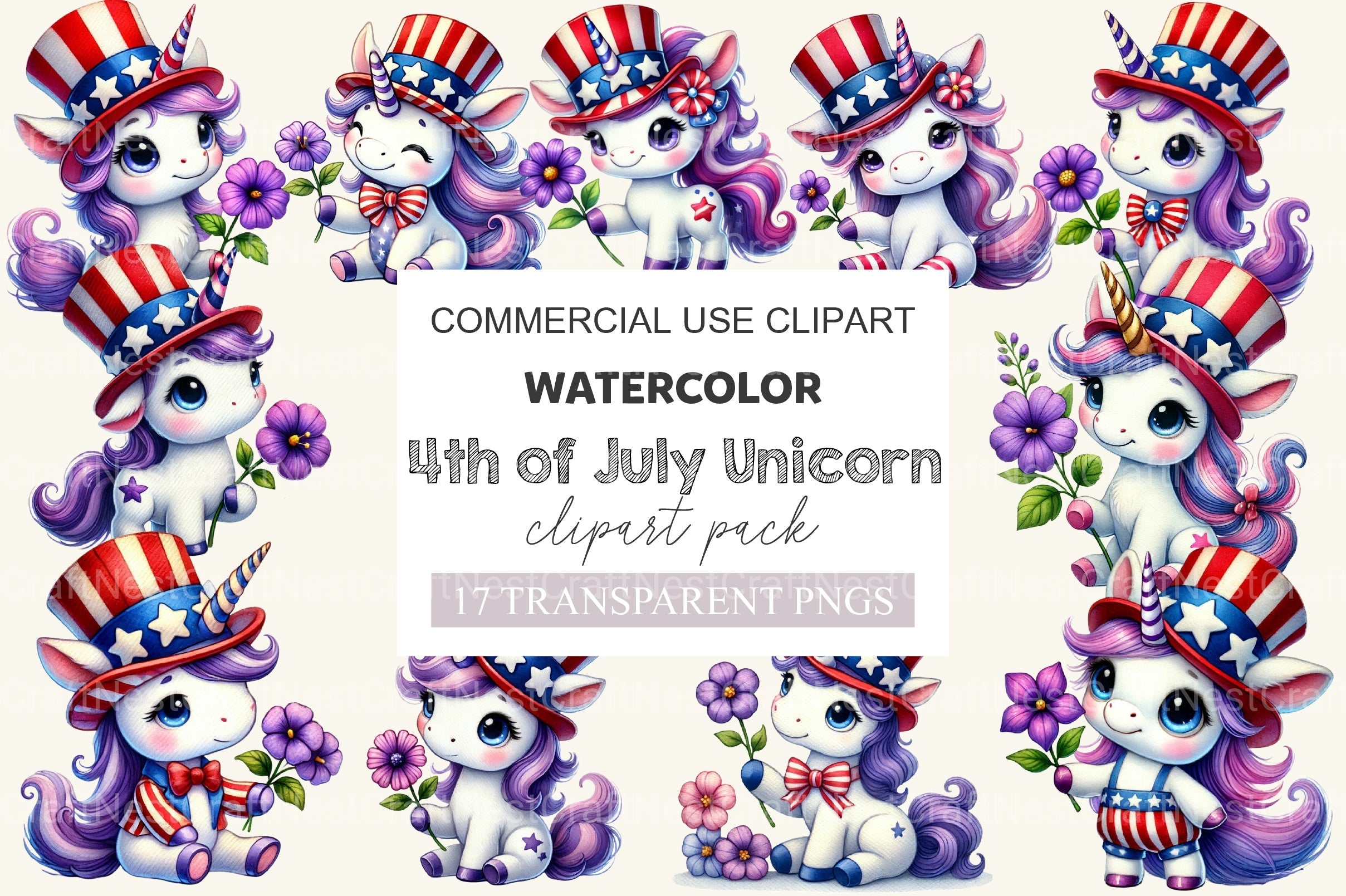 4th Of July Unicorn Clipart Bundle 2
