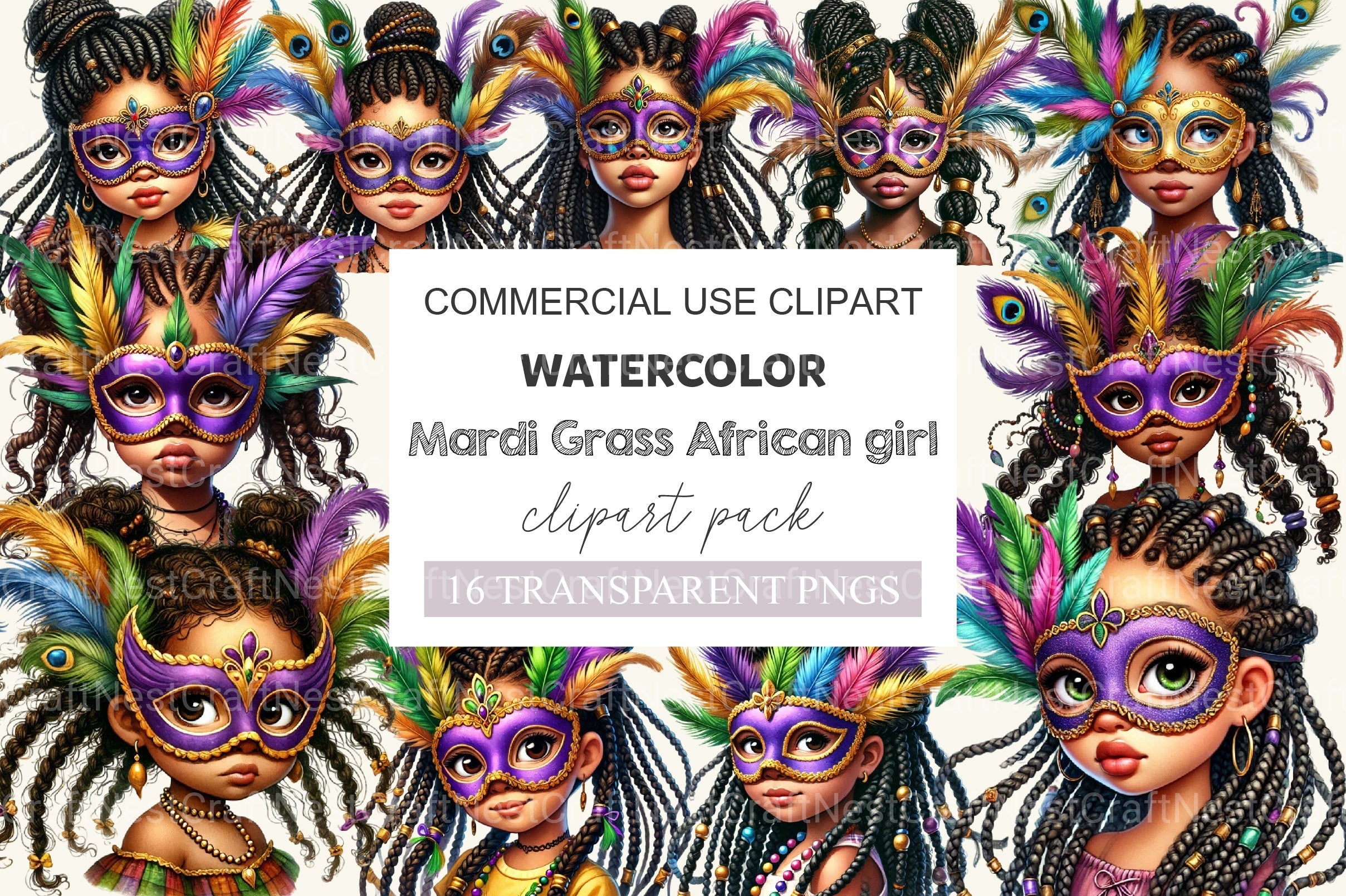 Mardi Gras African Girl Clipart Bundle