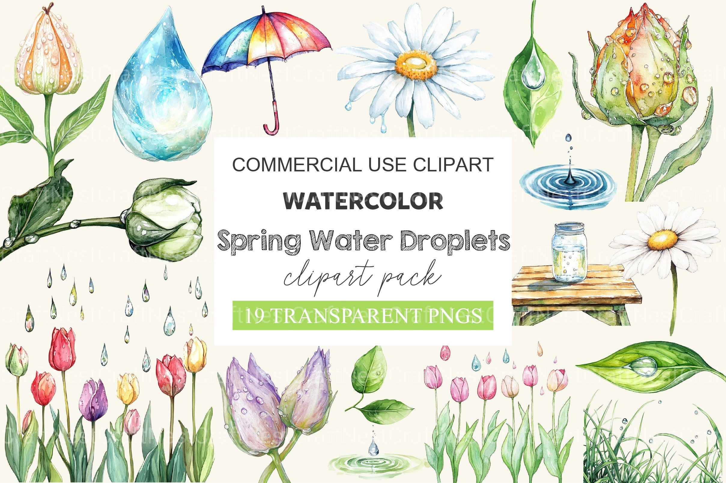Spring Water Droplets Clipart Bundle 2