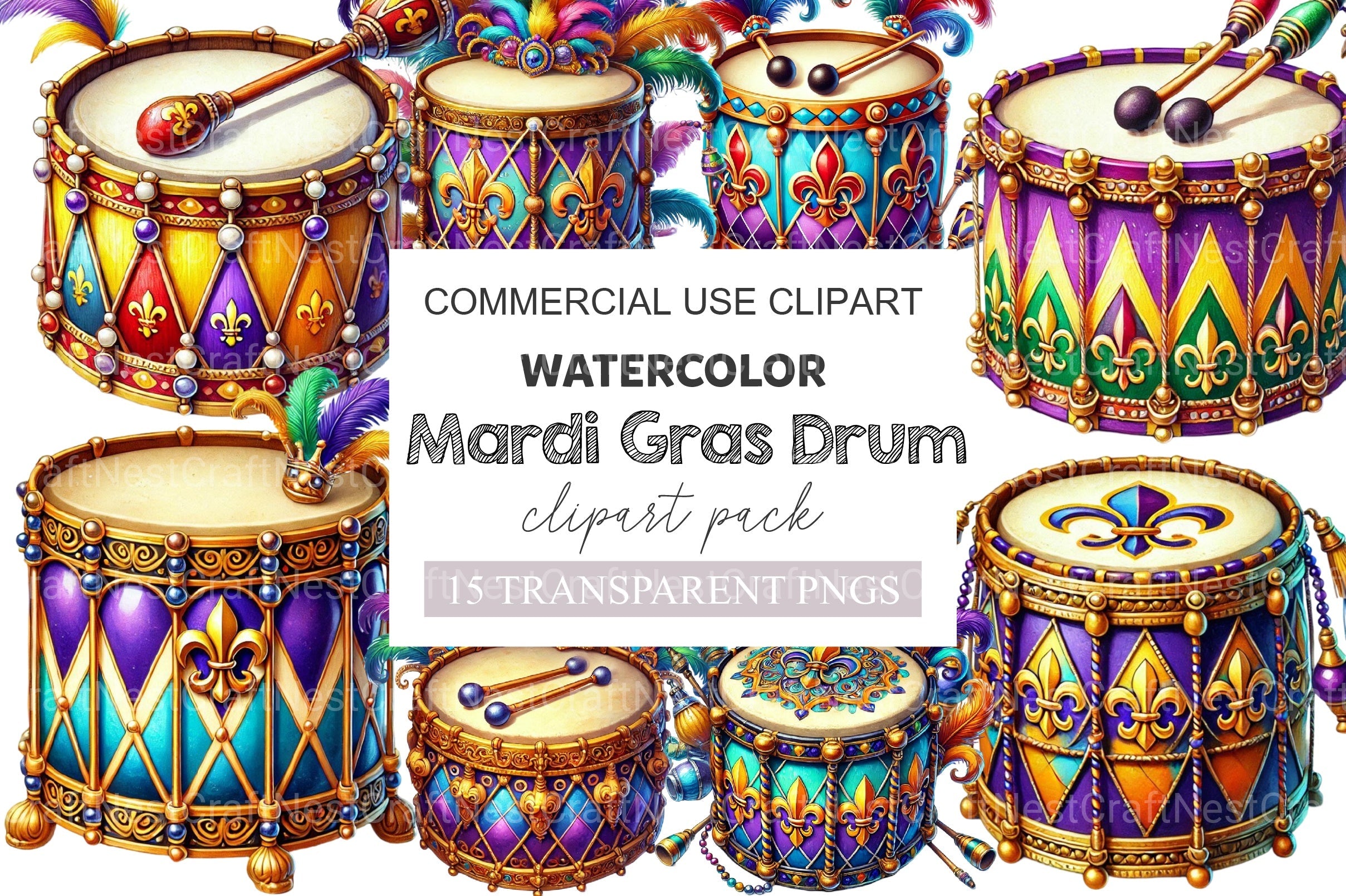 Mardi Gras Drum Clipart Bundle 2