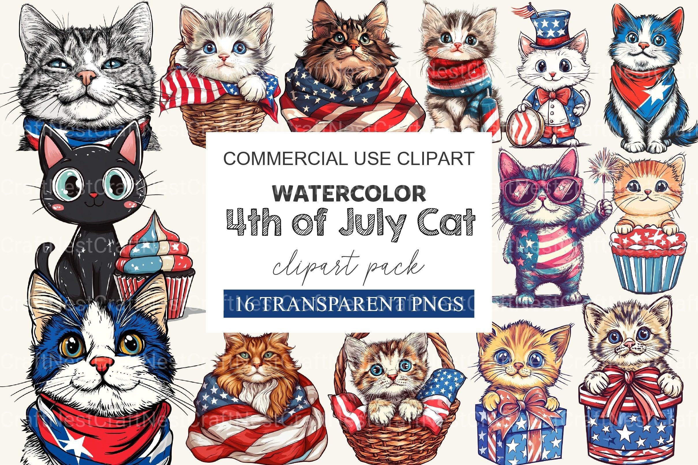 4th Of July Cat Clipart Bundle 2