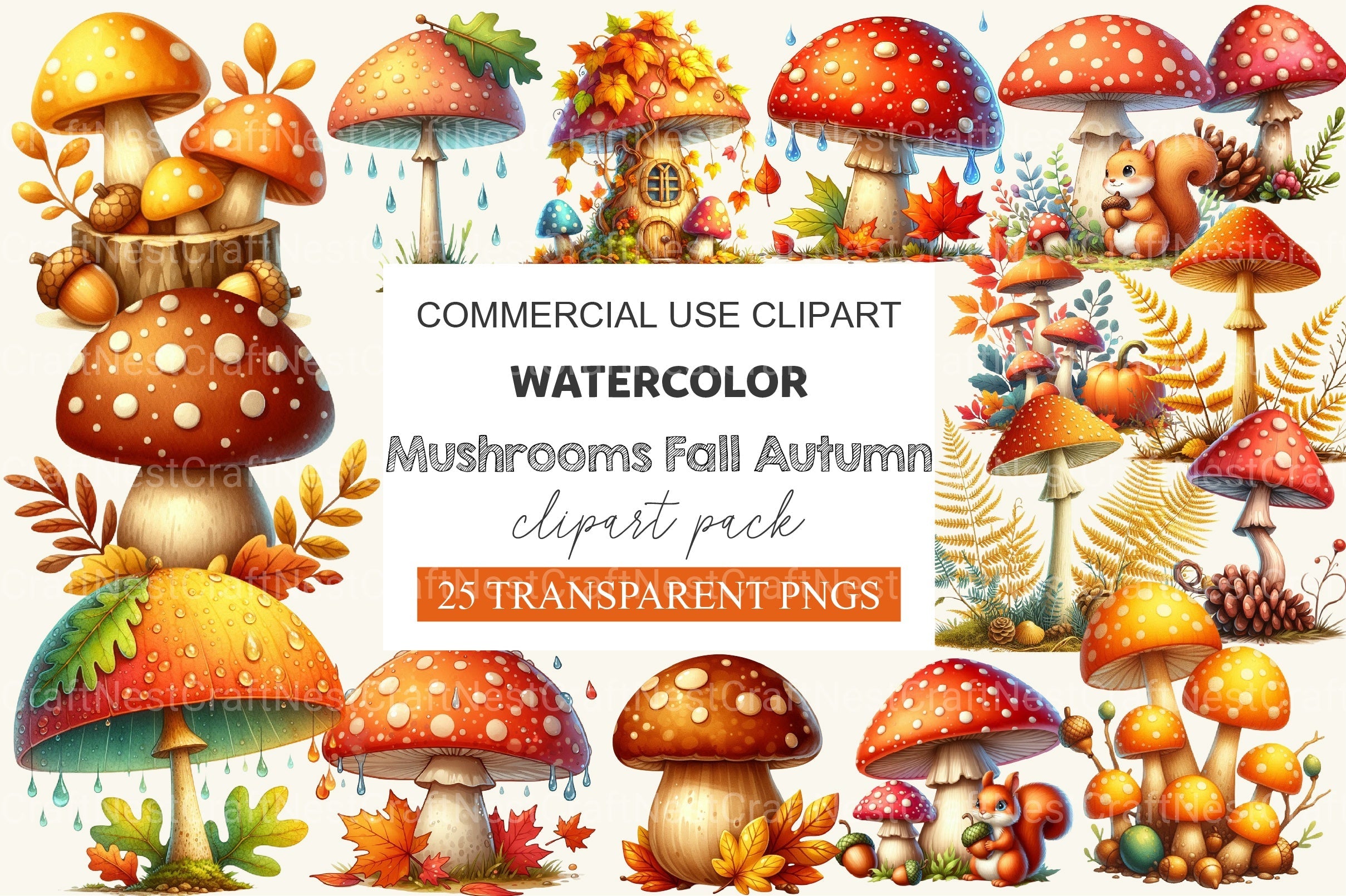 Mushrooms Fall Autumn Clipart Bundle 2