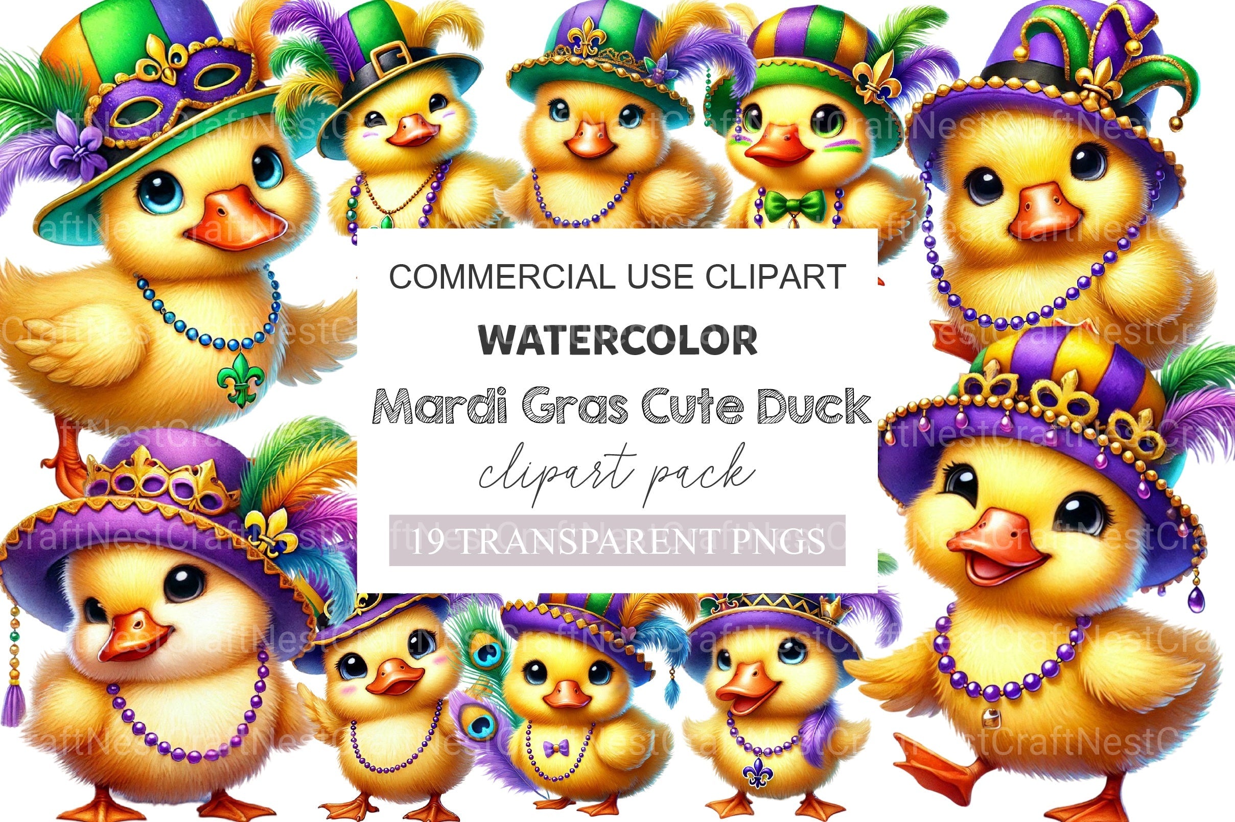 Mardi Gras Cute Duck Clipart Bundle