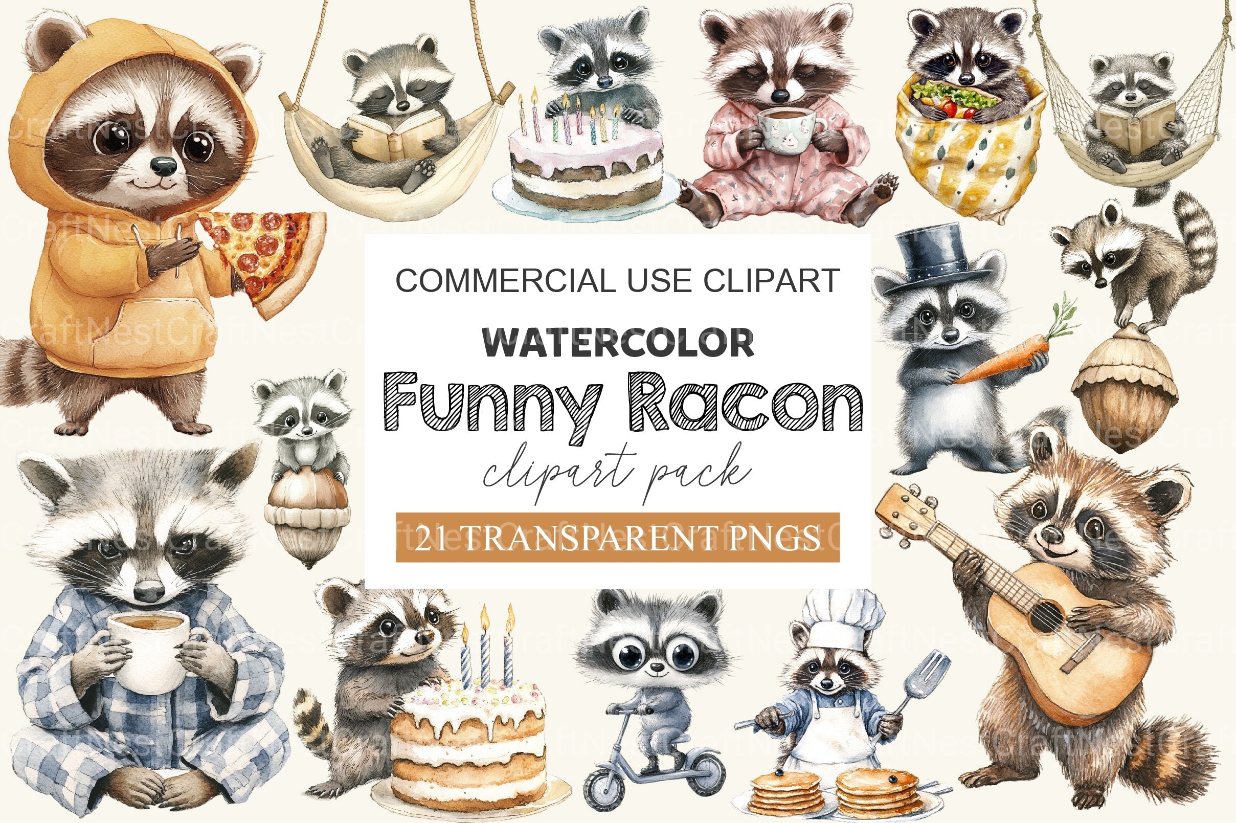 Funny Raccoon Clipart Bundle 2