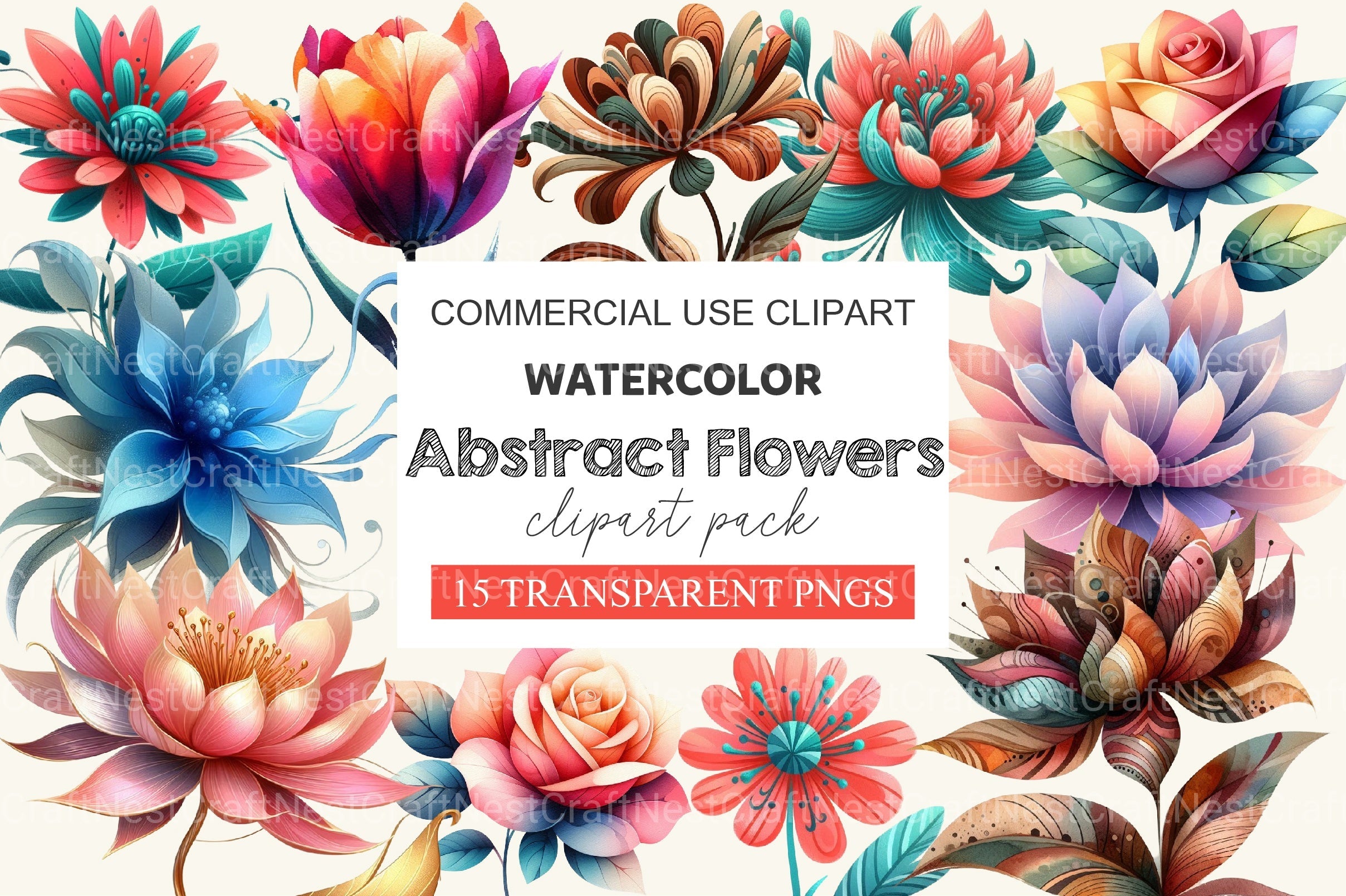 Abstract Flowers Clipart Bundle