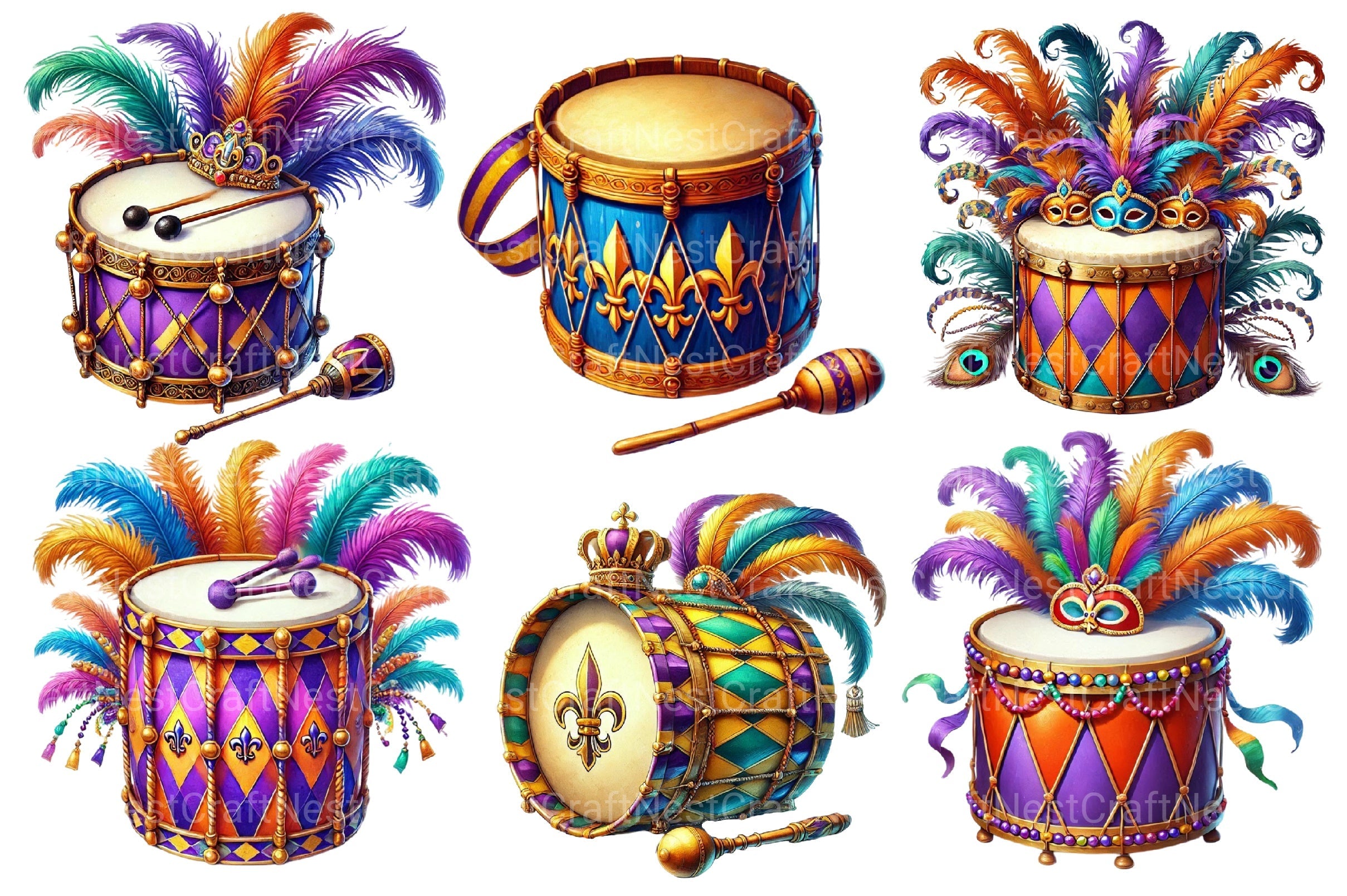 Mardi Gras Drum Clipart Bundle 2