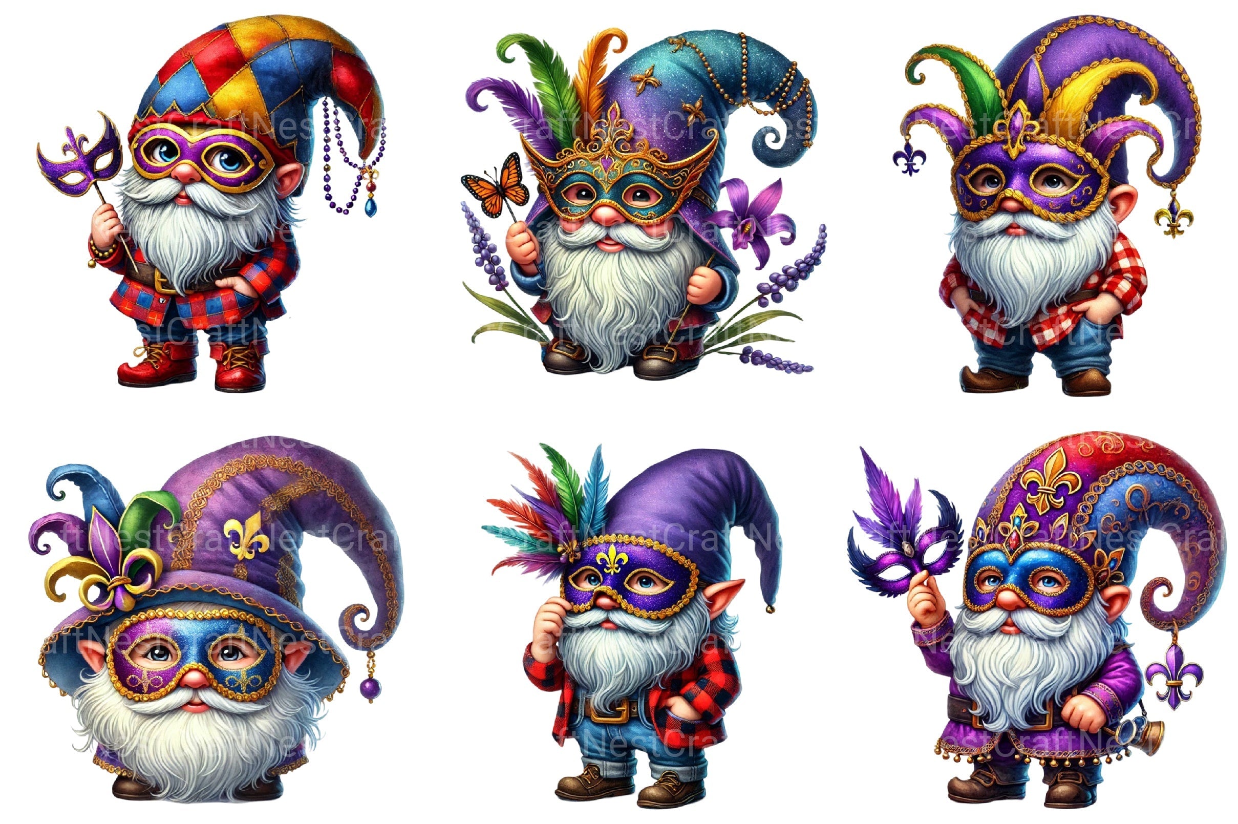 Mardi Gras Gnomes Clipart Bundle 2