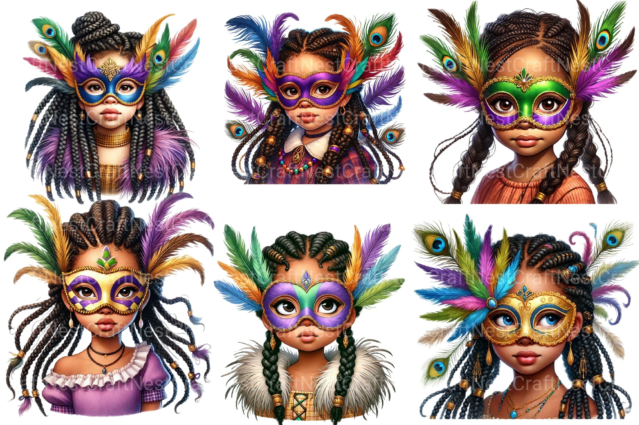 Mardi Gras African Girl Clipart Bundle
