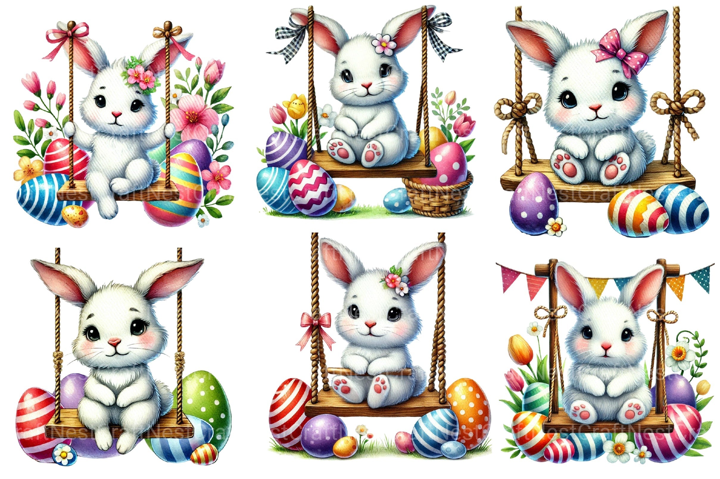 Cute Easter Bunny Swing Clipart Bundle