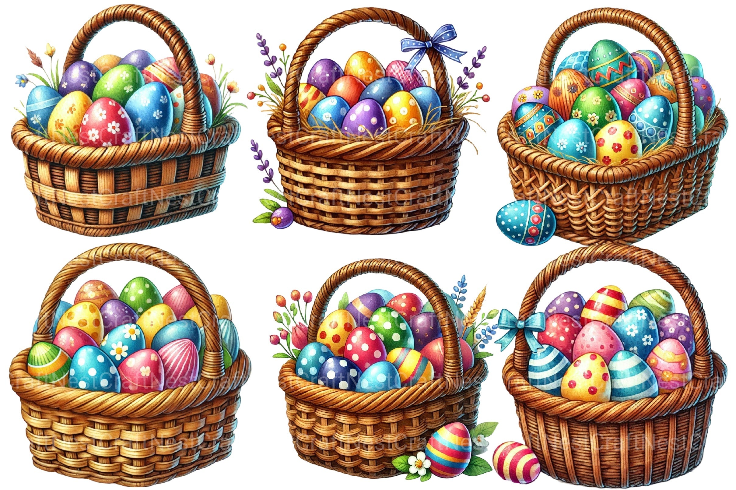 Easter Basket Eggs Clipart Bundle