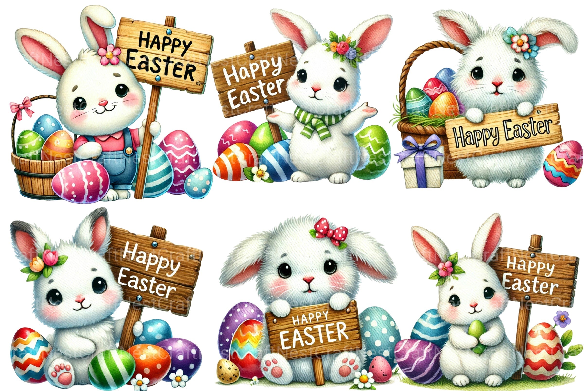 Cute Easter Bunny Clipart Bundle 4