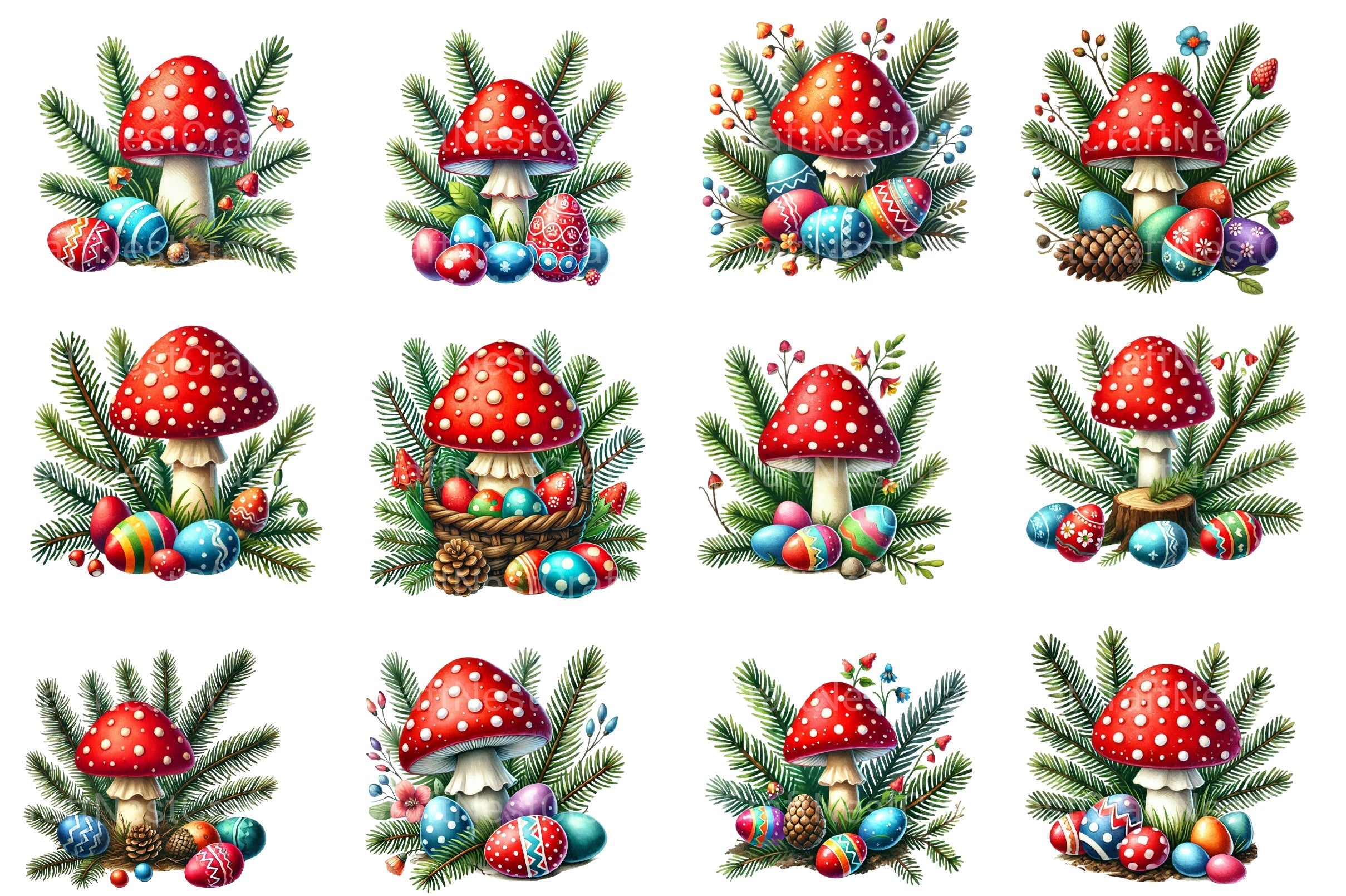 Easter Mushroom Clipart Bundle
