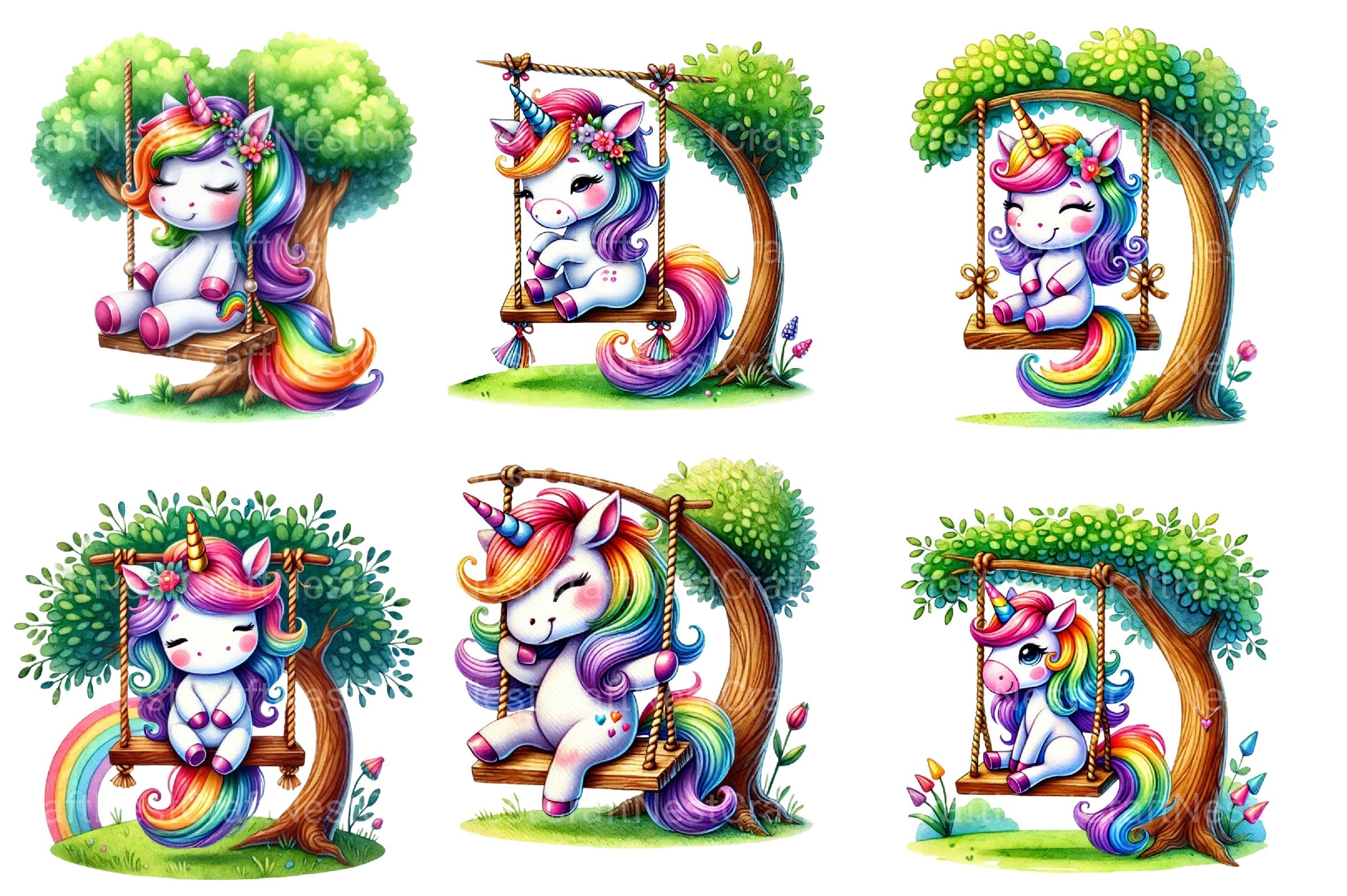 Swing Unicorn Clipart Bundle