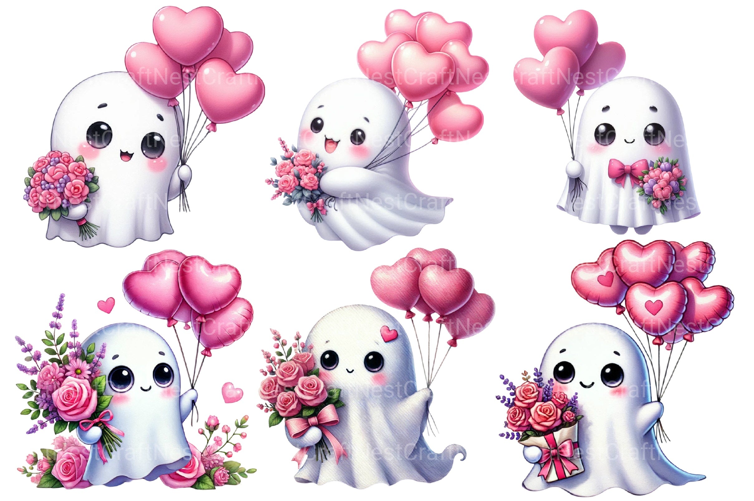 Valentine Ghost Clipart Bundle
