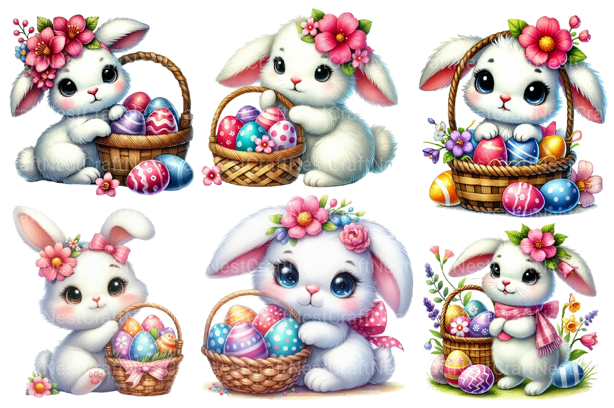 Cute Easter Bunny Easter Egg Clipart Bundle